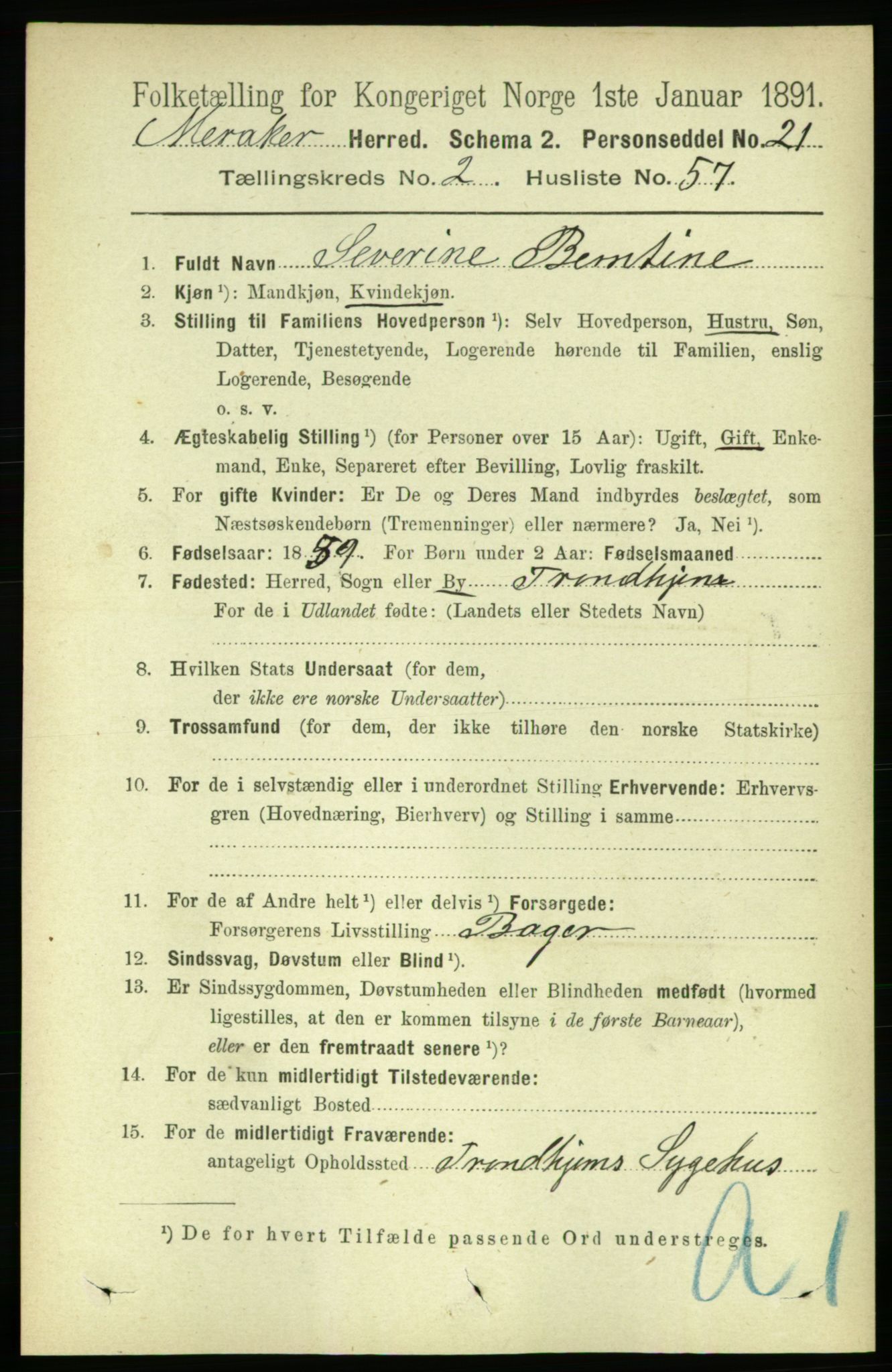 RA, 1891 census for 1711 Meråker, 1891, p. 998