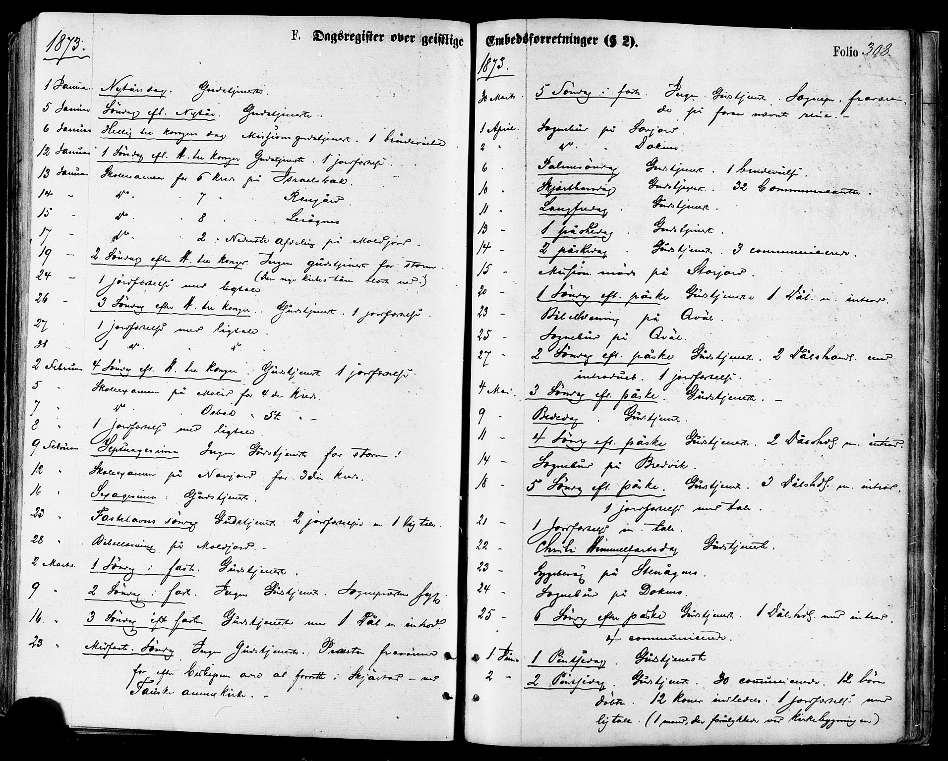 Ministerialprotokoller, klokkerbøker og fødselsregistre - Nordland, SAT/A-1459/846/L0645: Parish register (official) no. 846A03, 1872-1886, p. 308
