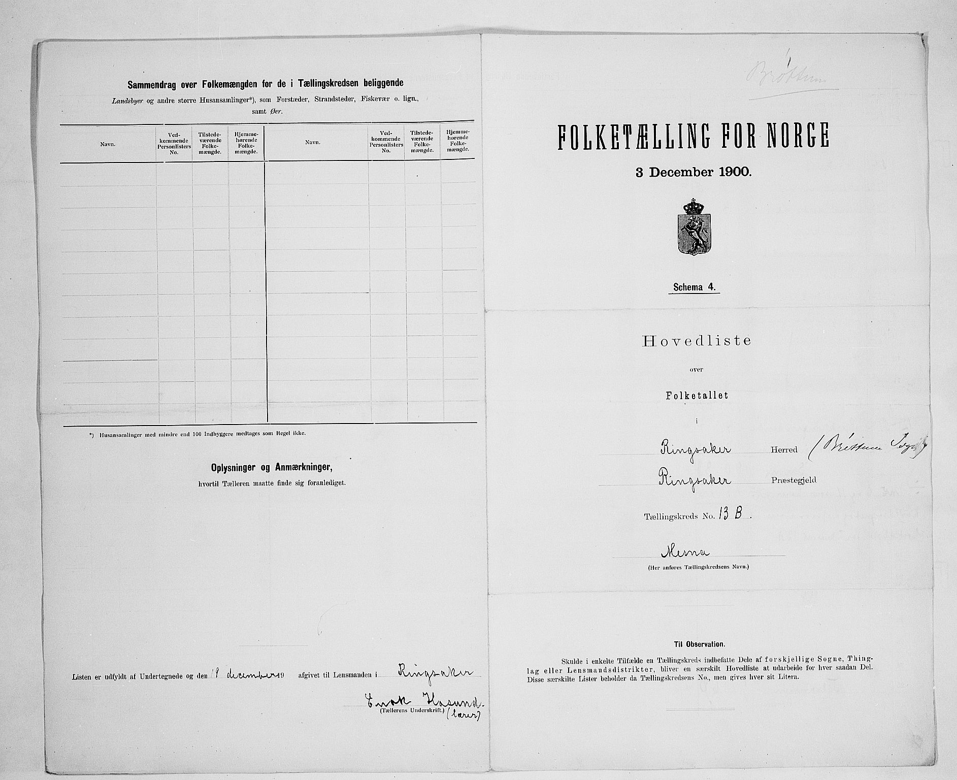 SAH, 1900 census for Ringsaker, 1900, p. 67