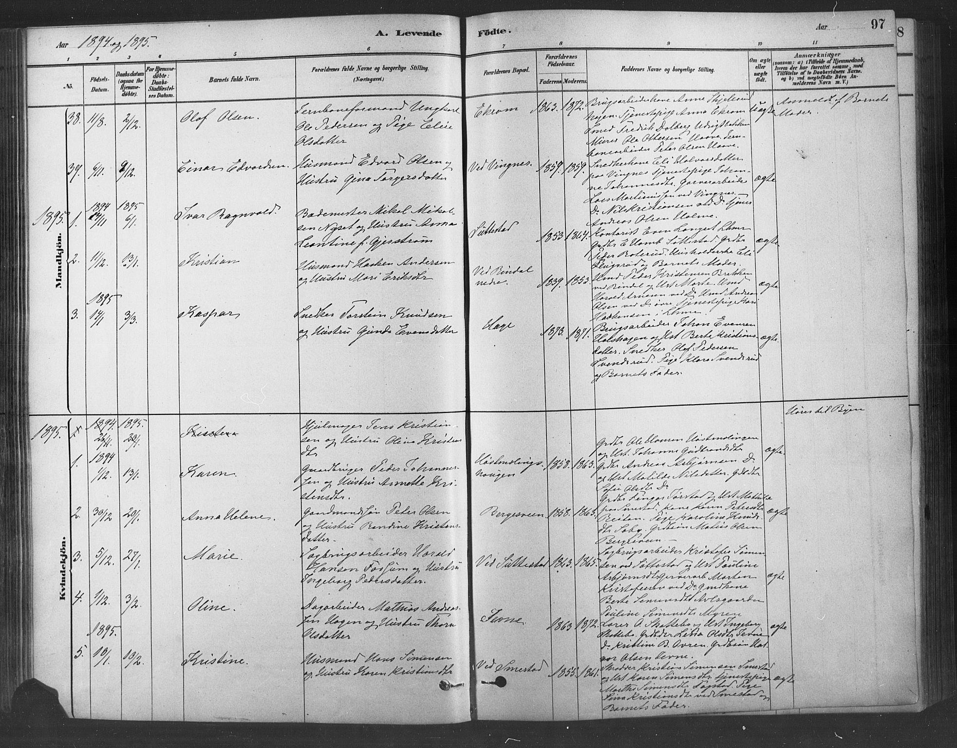Fåberg prestekontor, SAH/PREST-086/H/Ha/Haa/L0009: Parish register (official) no. 9, 1879-1898, p. 97