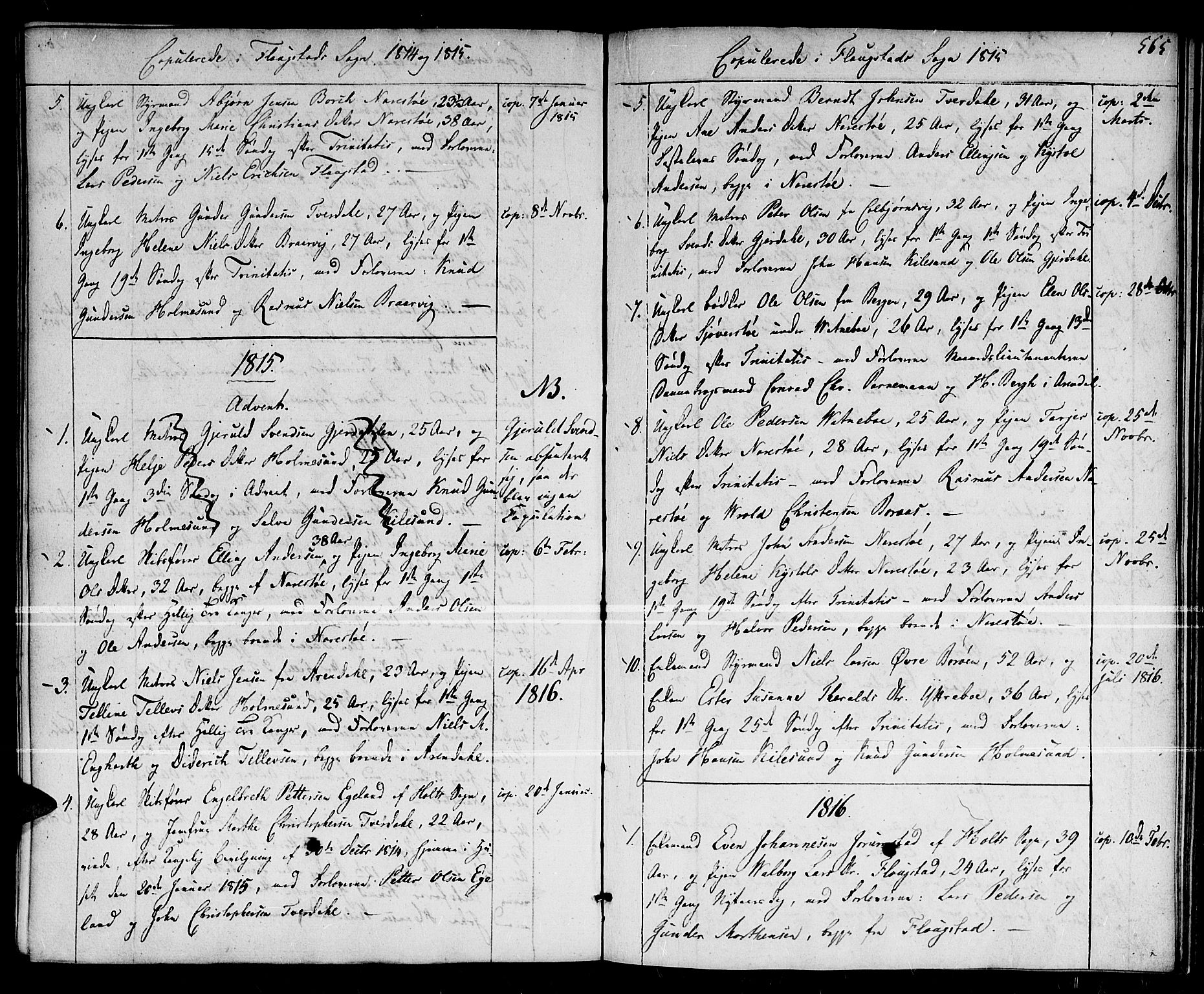 Dypvåg sokneprestkontor, SAK/1111-0007/F/Fa/Faa/L0002: Parish register (official) no. A 2 /2, 1813-1824, p. 565