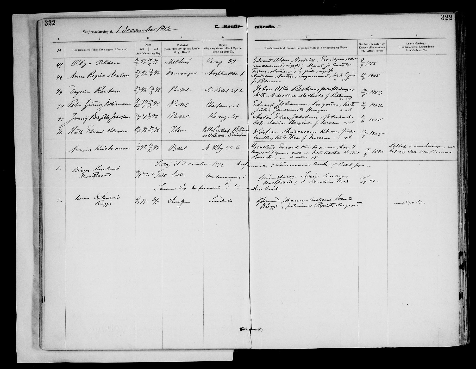 Ministerialprotokoller, klokkerbøker og fødselsregistre - Sør-Trøndelag, SAT/A-1456/604/L0203: Parish register (official) no. 604A23, 1908-1916, p. 322