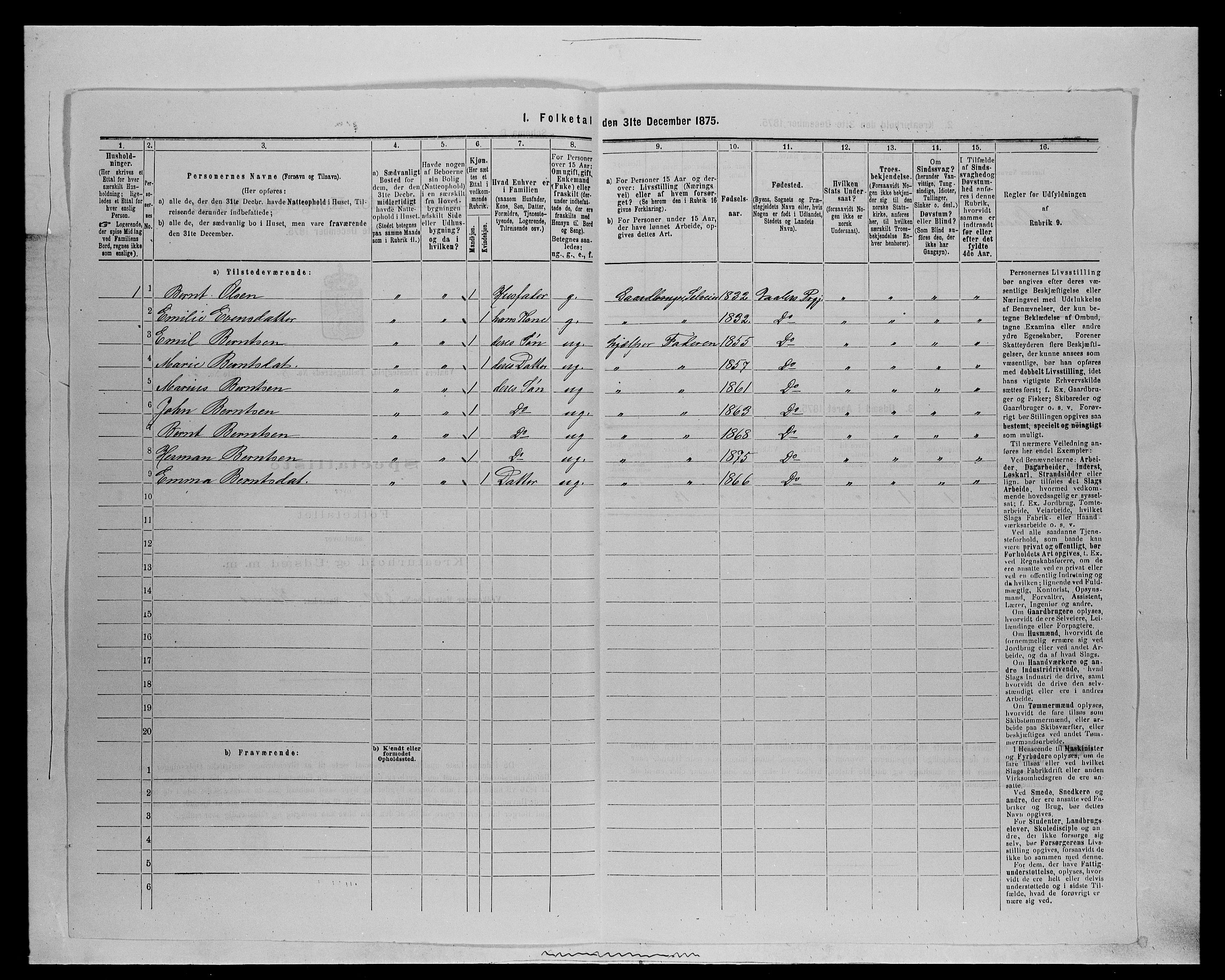 SAH, 1875 census for 0426P Våler parish (Hedmark), 1875, p. 1029