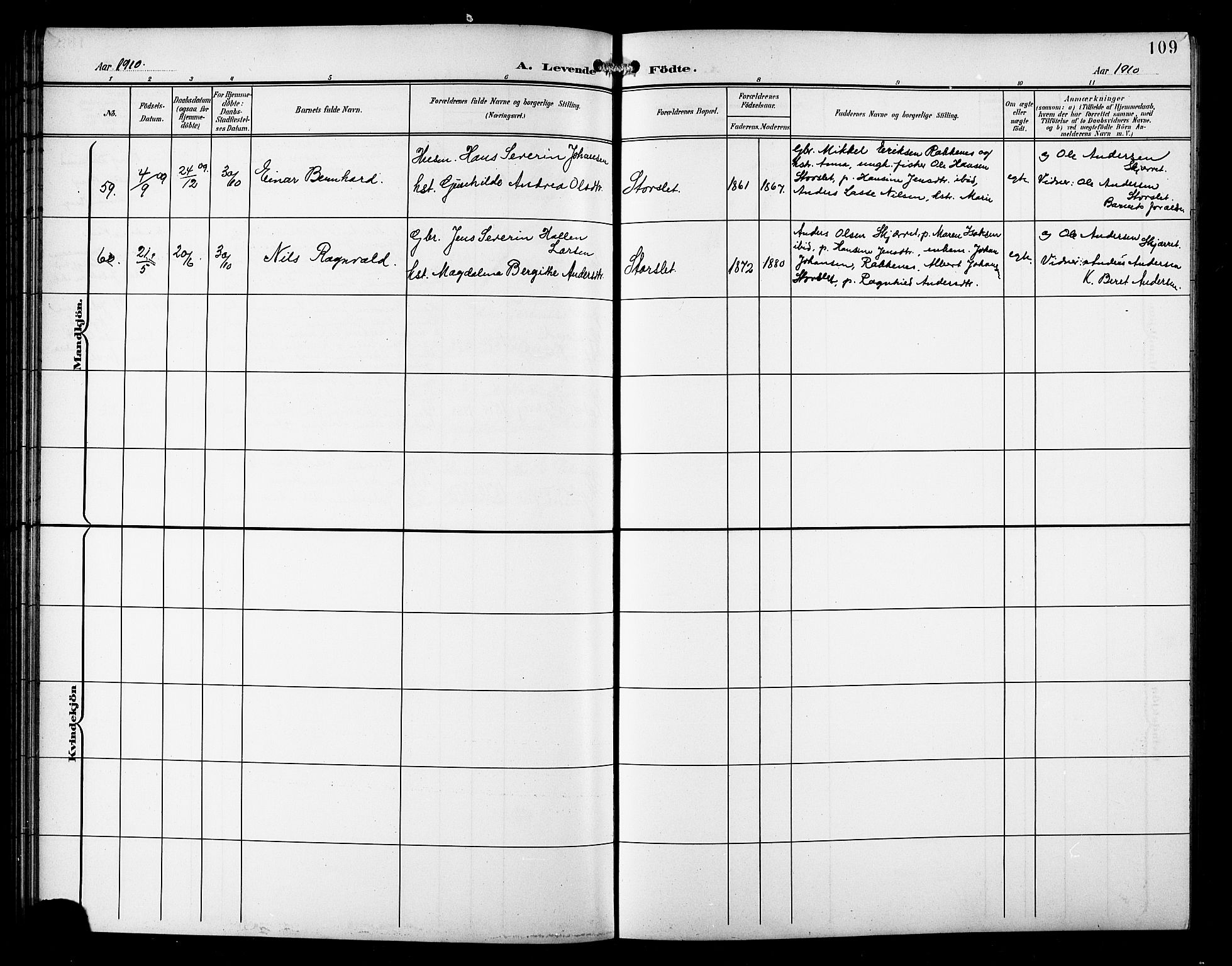 Skjervøy sokneprestkontor, AV/SATØ-S-1300/H/Ha/Hab/L0008klokker: Parish register (copy) no. 8, 1900-1910, p. 109