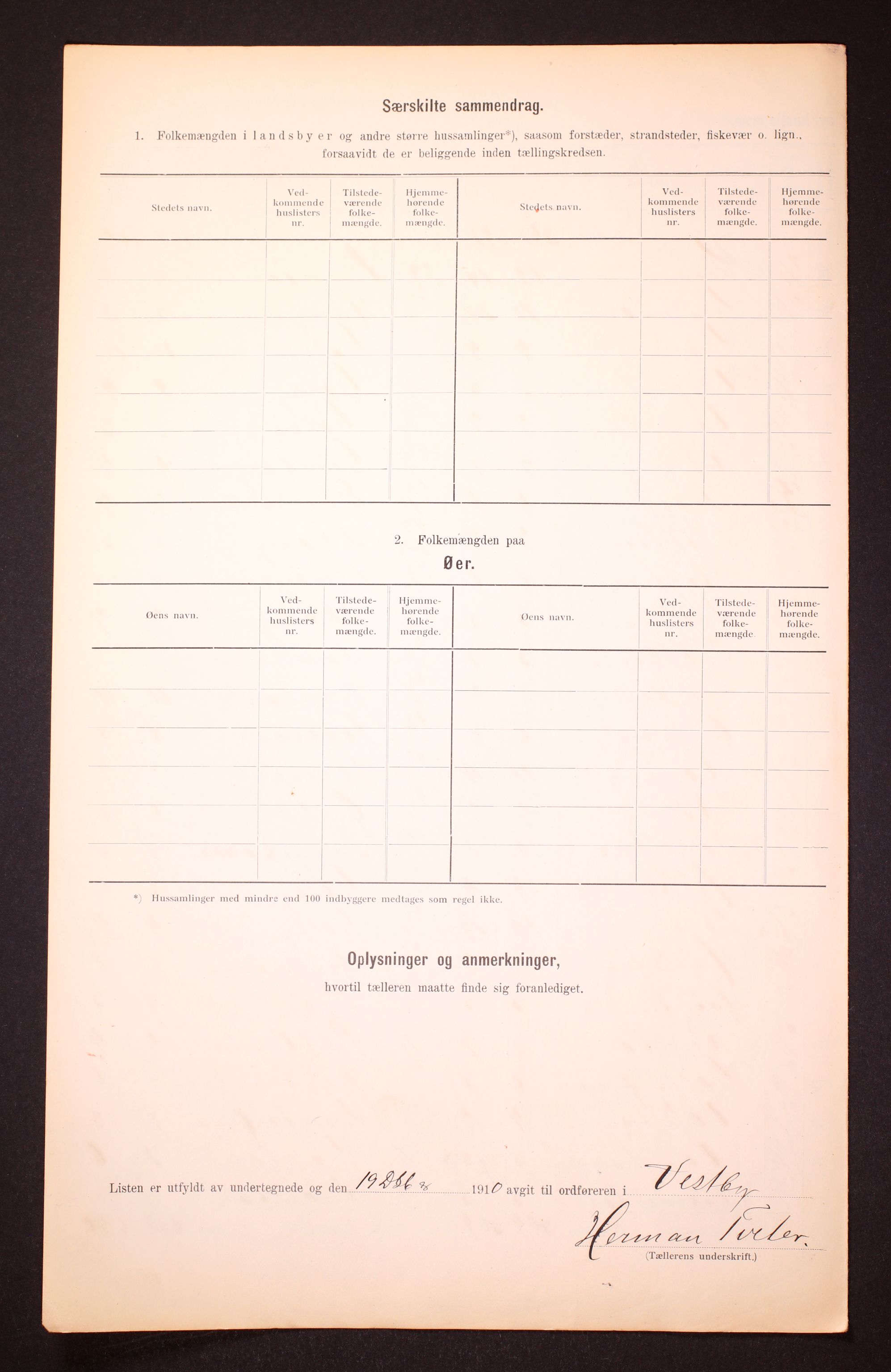 RA, 1910 census for Vestby, 1910, p. 6