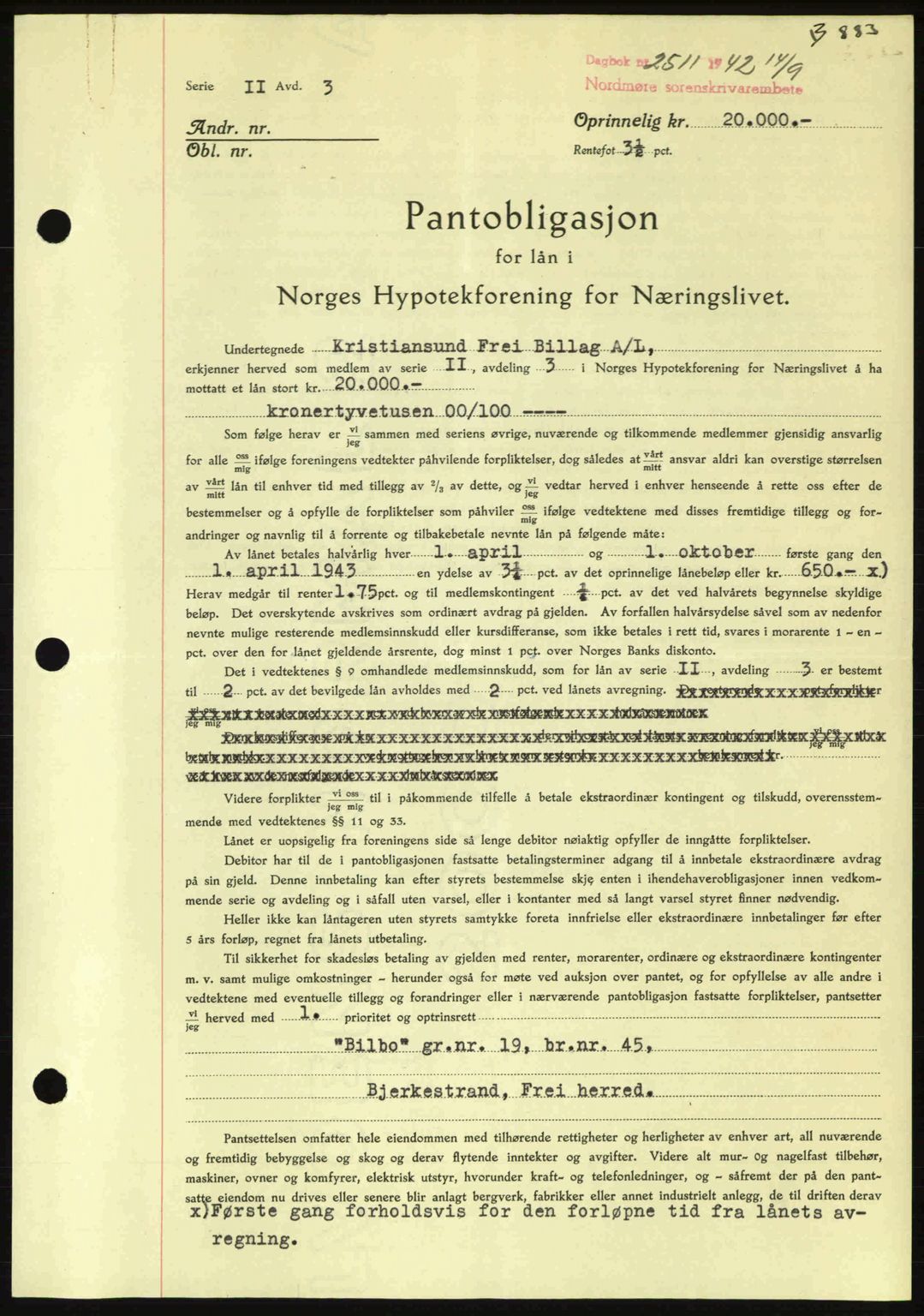 Nordmøre sorenskriveri, AV/SAT-A-4132/1/2/2Ca: Mortgage book no. B89, 1942-1942, Diary no: : 2511/1942