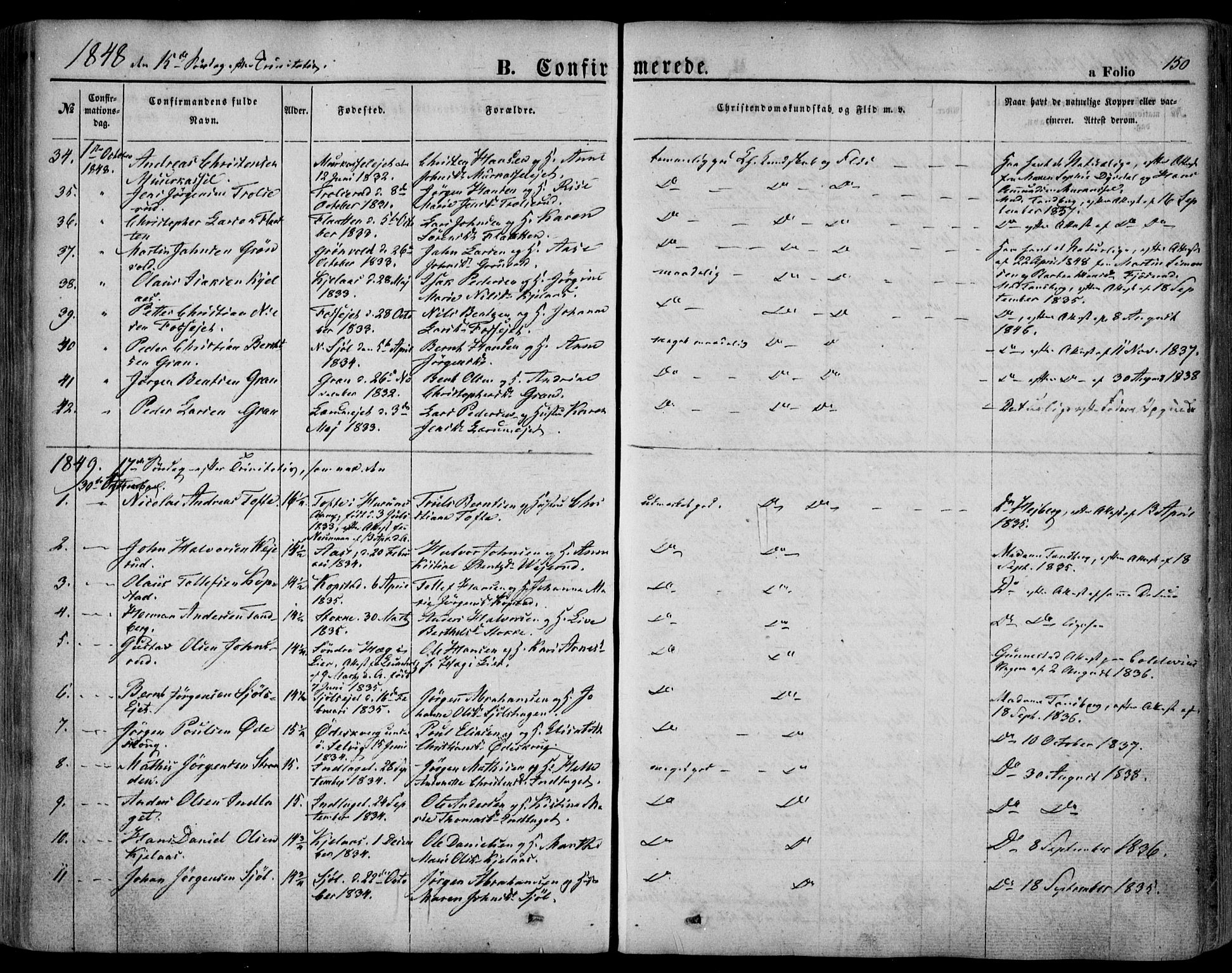 Sande Kirkebøker, SAKO/A-53/F/Fa/L0004: Parish register (official) no. 4, 1847-1864, p. 150