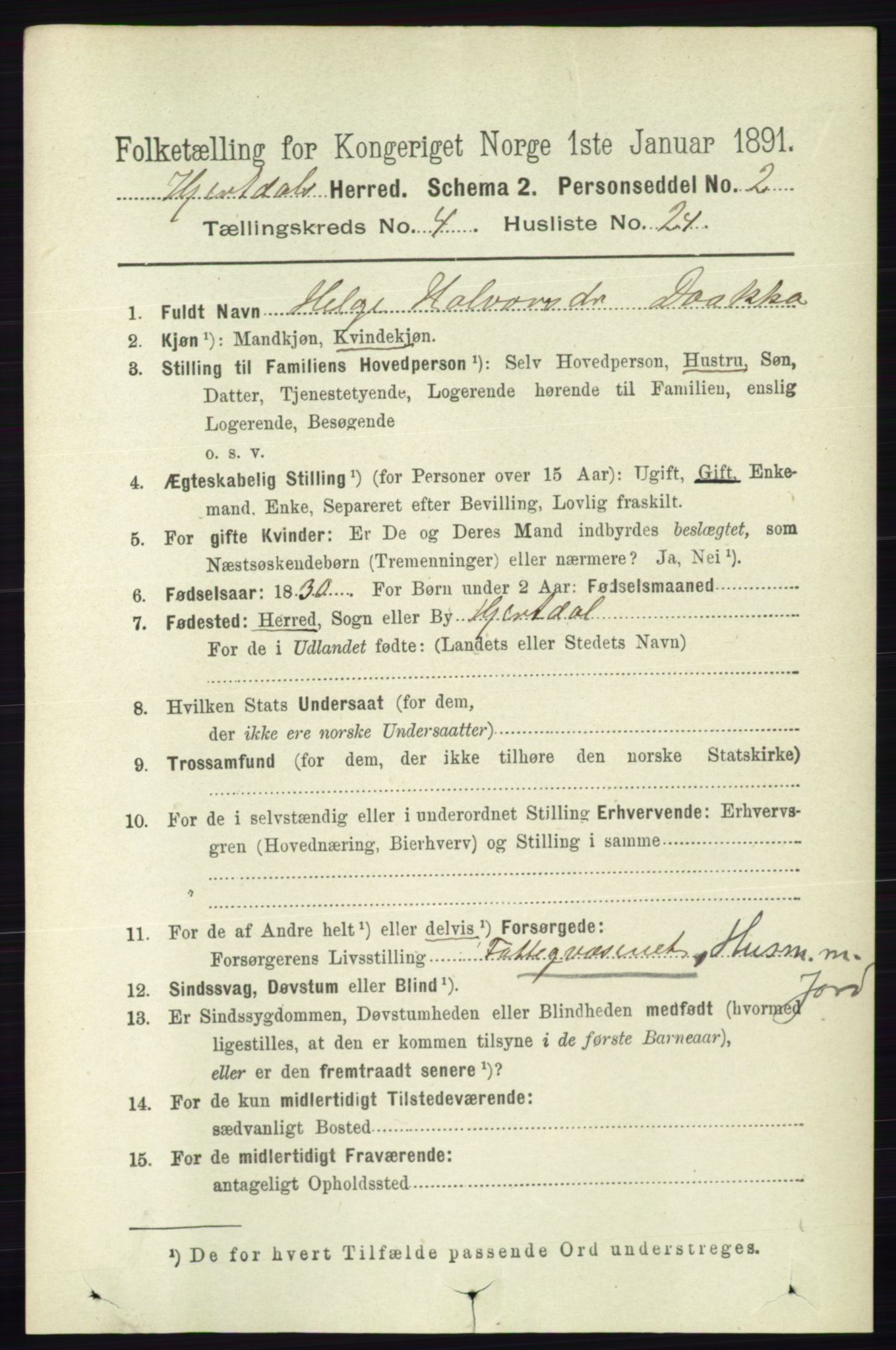 RA, 1891 census for 0827 Hjartdal, 1891, p. 1512