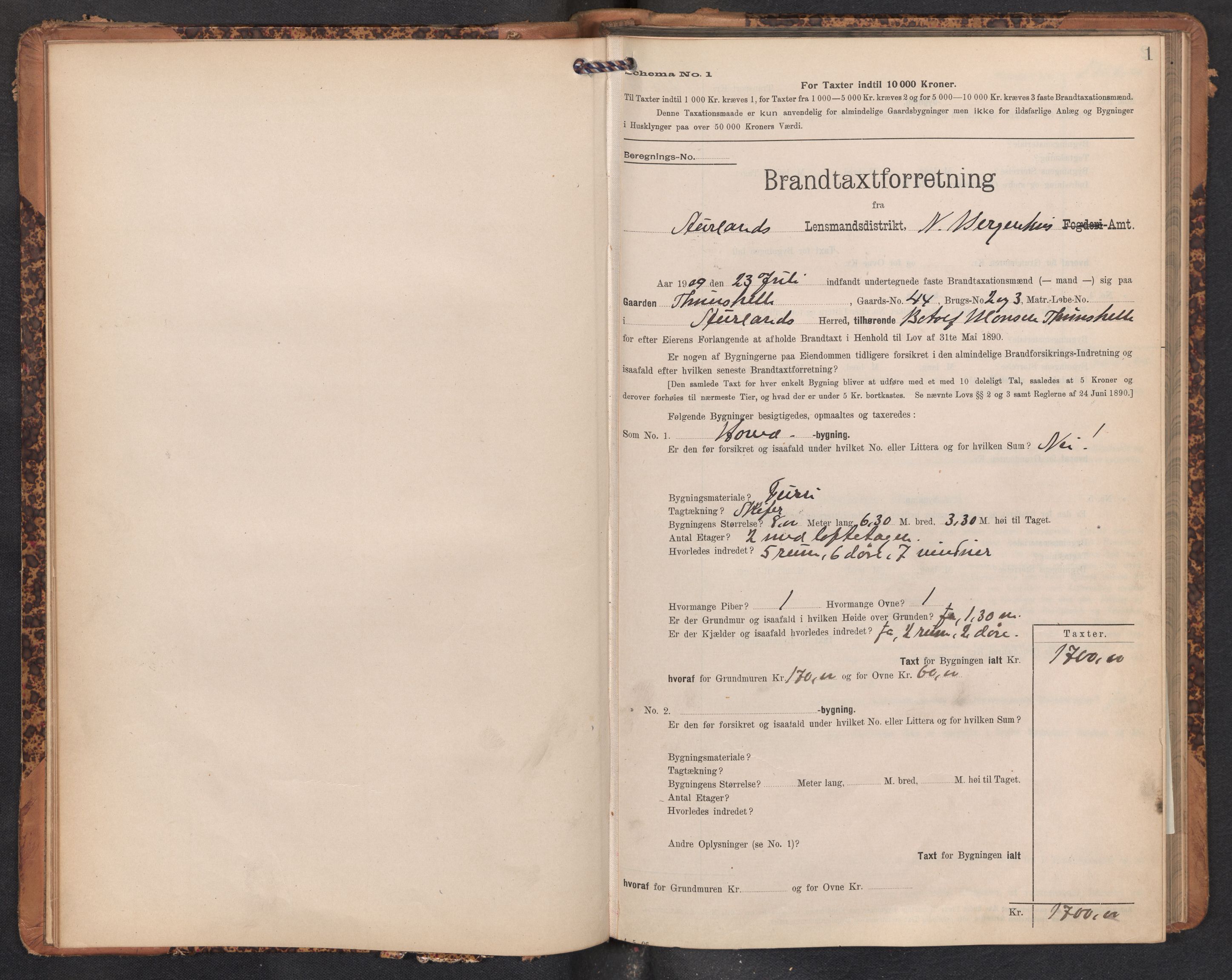 Lensmannen i Aurland, SAB/A-26401/0012/L0005: Branntakstprotokoll, skjematakst, 1909-1916, p. 1