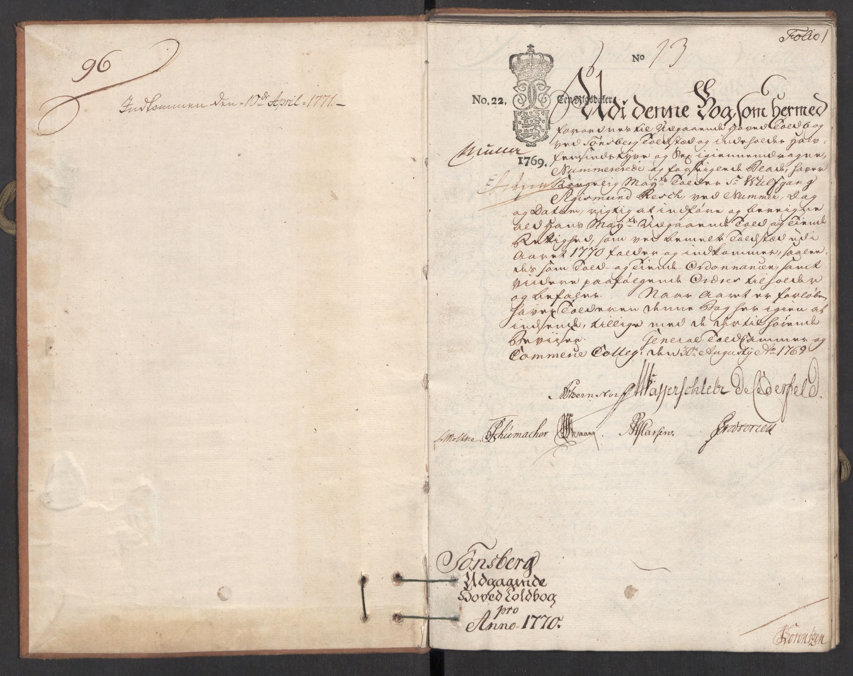 Generaltollkammeret, tollregnskaper, AV/RA-EA-5490/R10/L0017/0002: Tollregnskaper Tønsberg / Utgående hovedtollbok, 1770