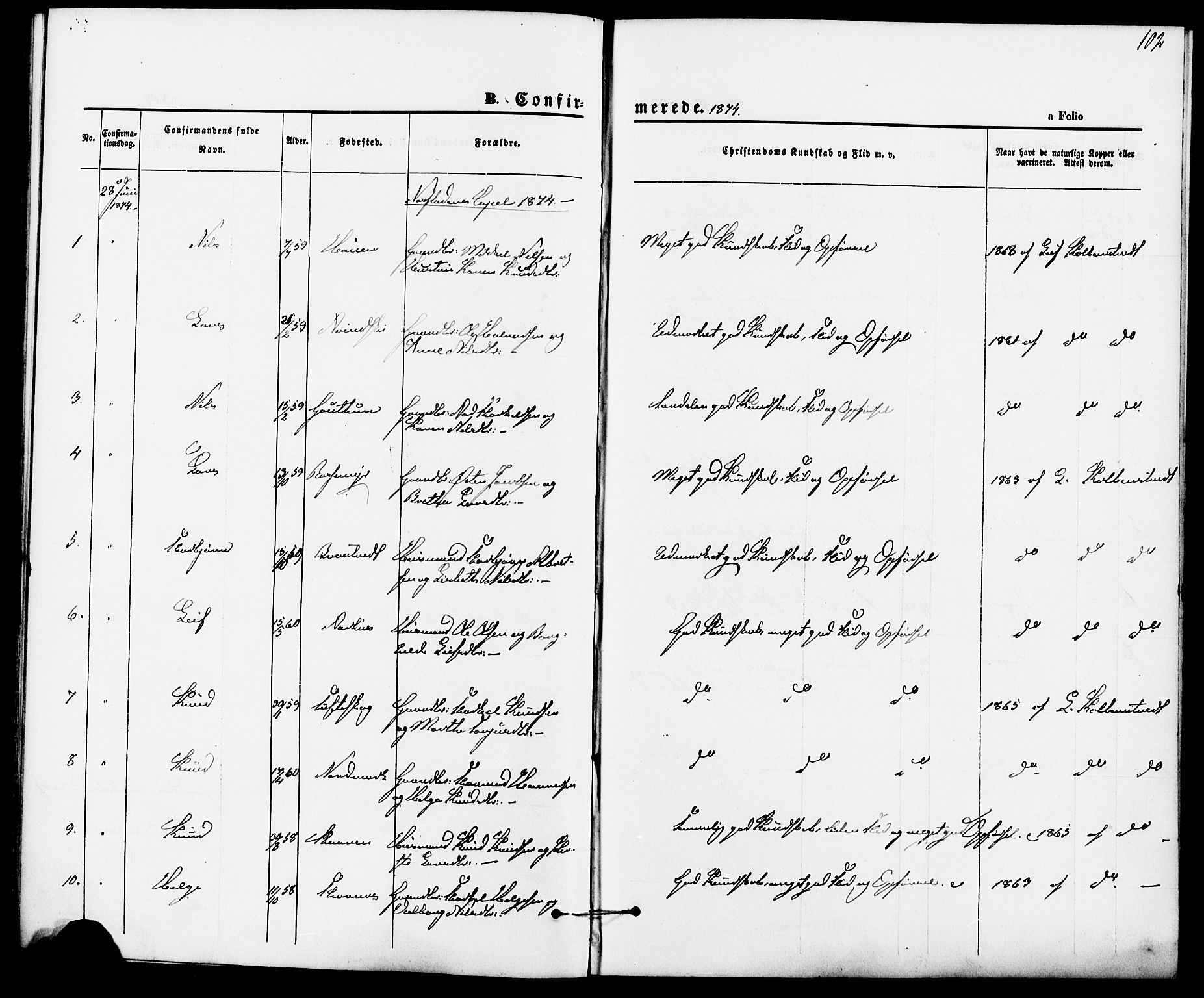 Suldal sokneprestkontor, AV/SAST-A-101845/01/IV/L0010: Parish register (official) no. A 10, 1869-1878, p. 102