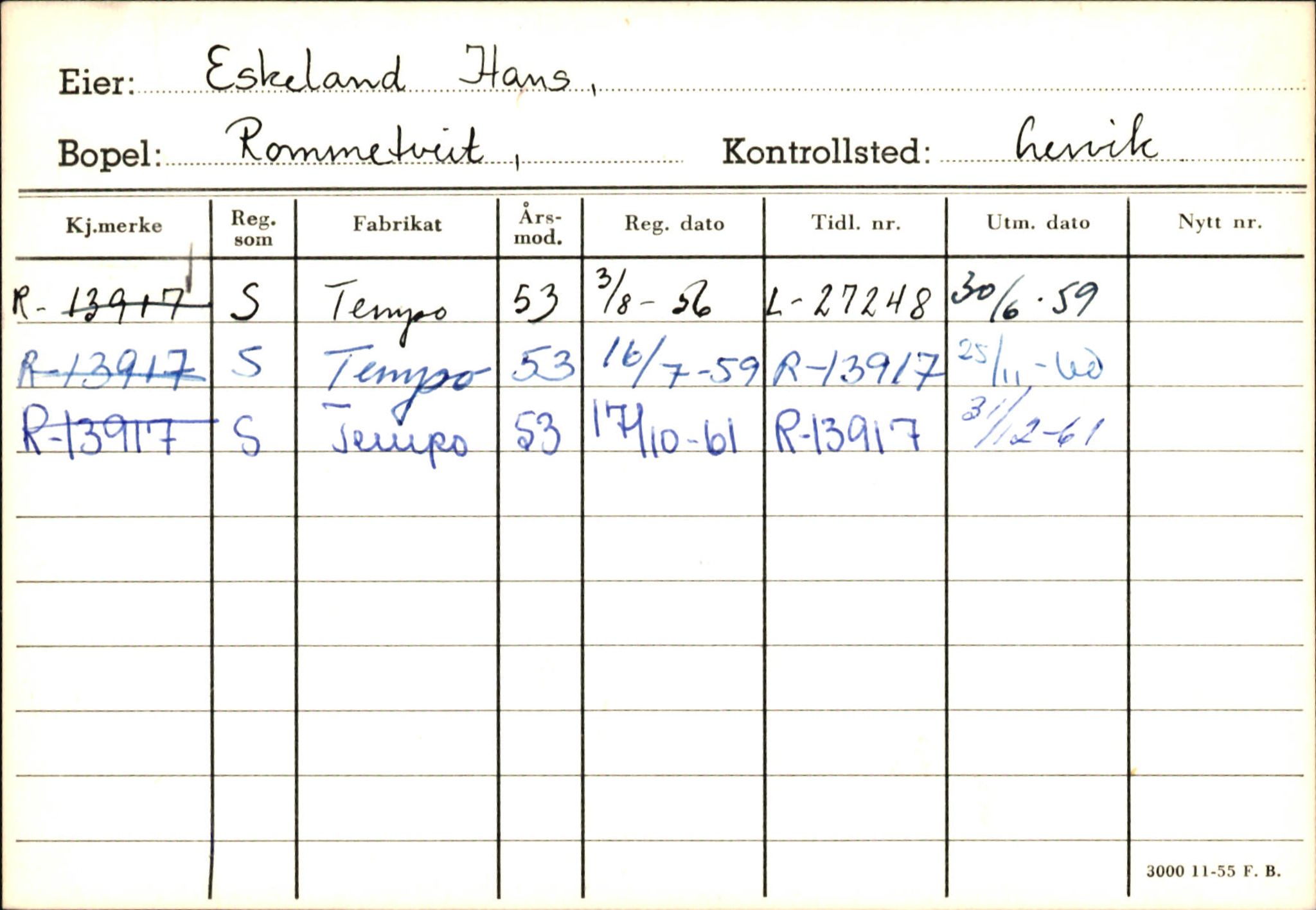 Statens vegvesen, Hordaland vegkontor, AV/SAB-A-5201/2/Ha/L0012: R-eierkort E-F, 1920-1971, p. 9