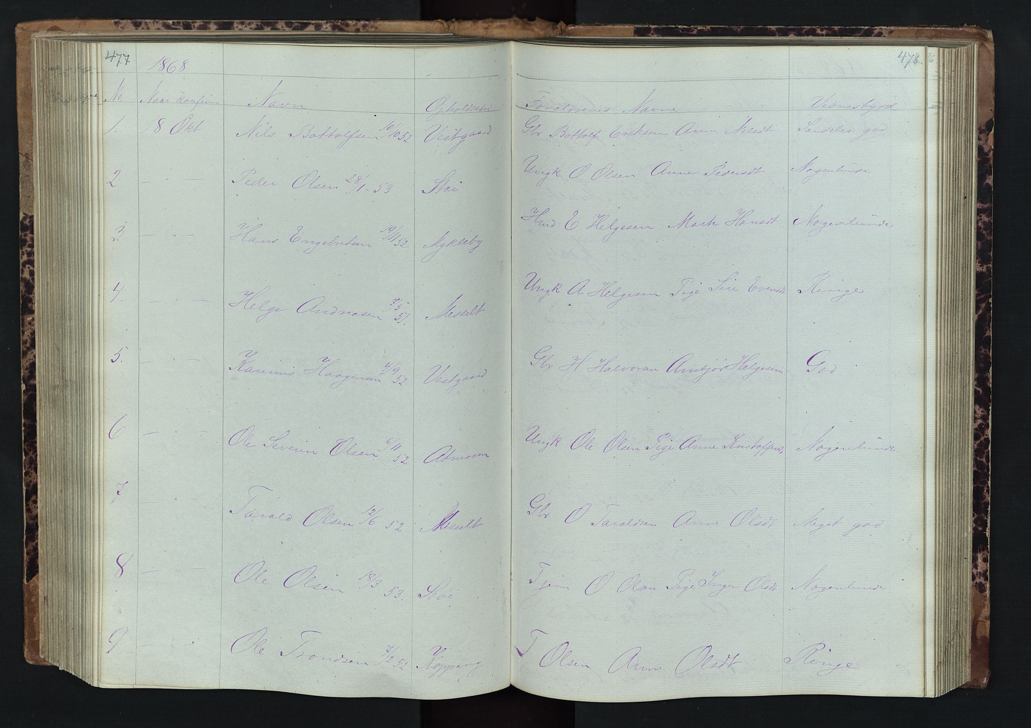 Stor-Elvdal prestekontor, SAH/PREST-052/H/Ha/Hab/L0001: Parish register (copy) no. 1 /1, 1860-1894, p. 477-478