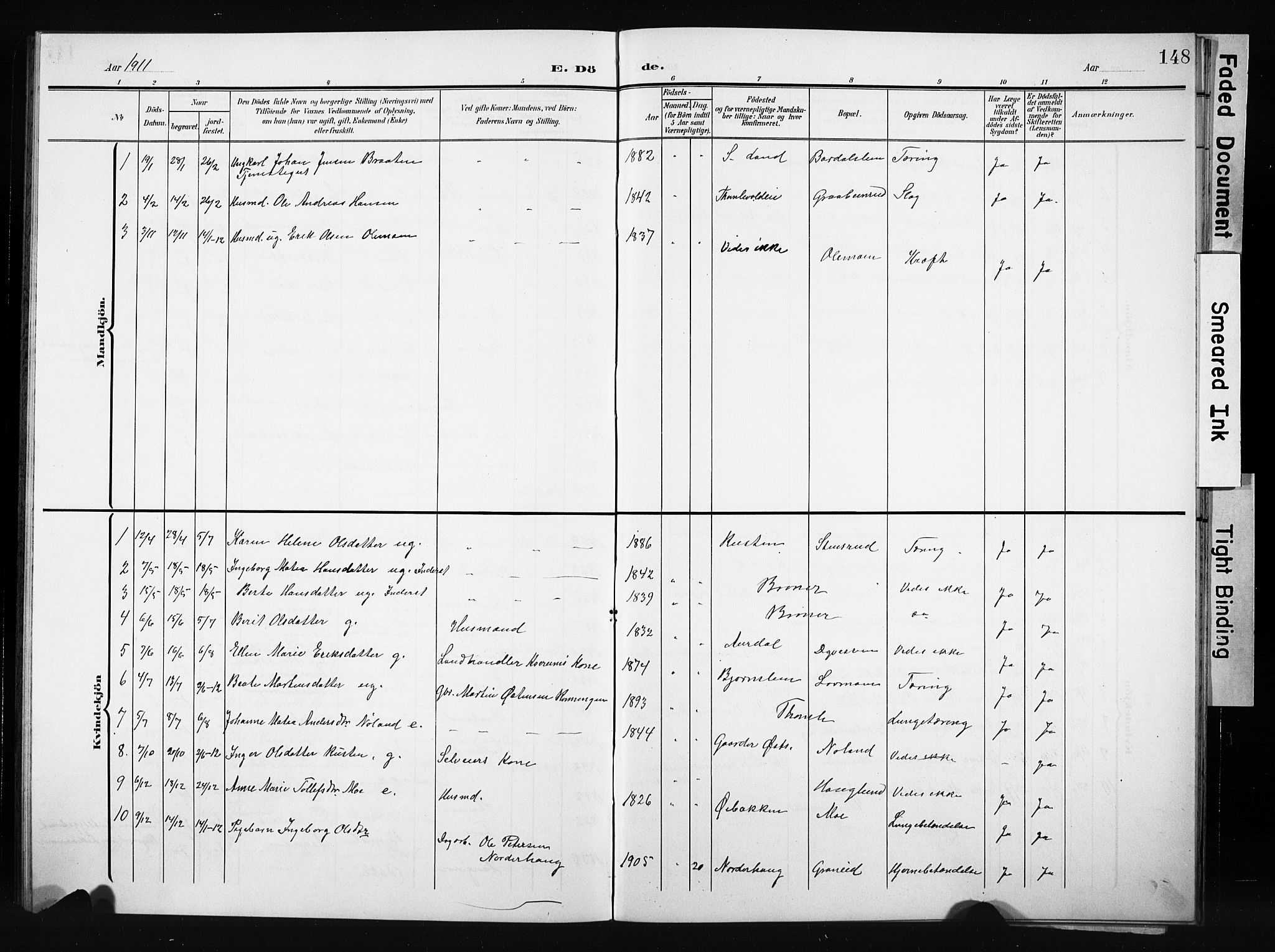 Nordre Land prestekontor, SAH/PREST-124/H/Ha/Hab/L0006: Parish register (copy) no. 6, 1905-1929, p. 148