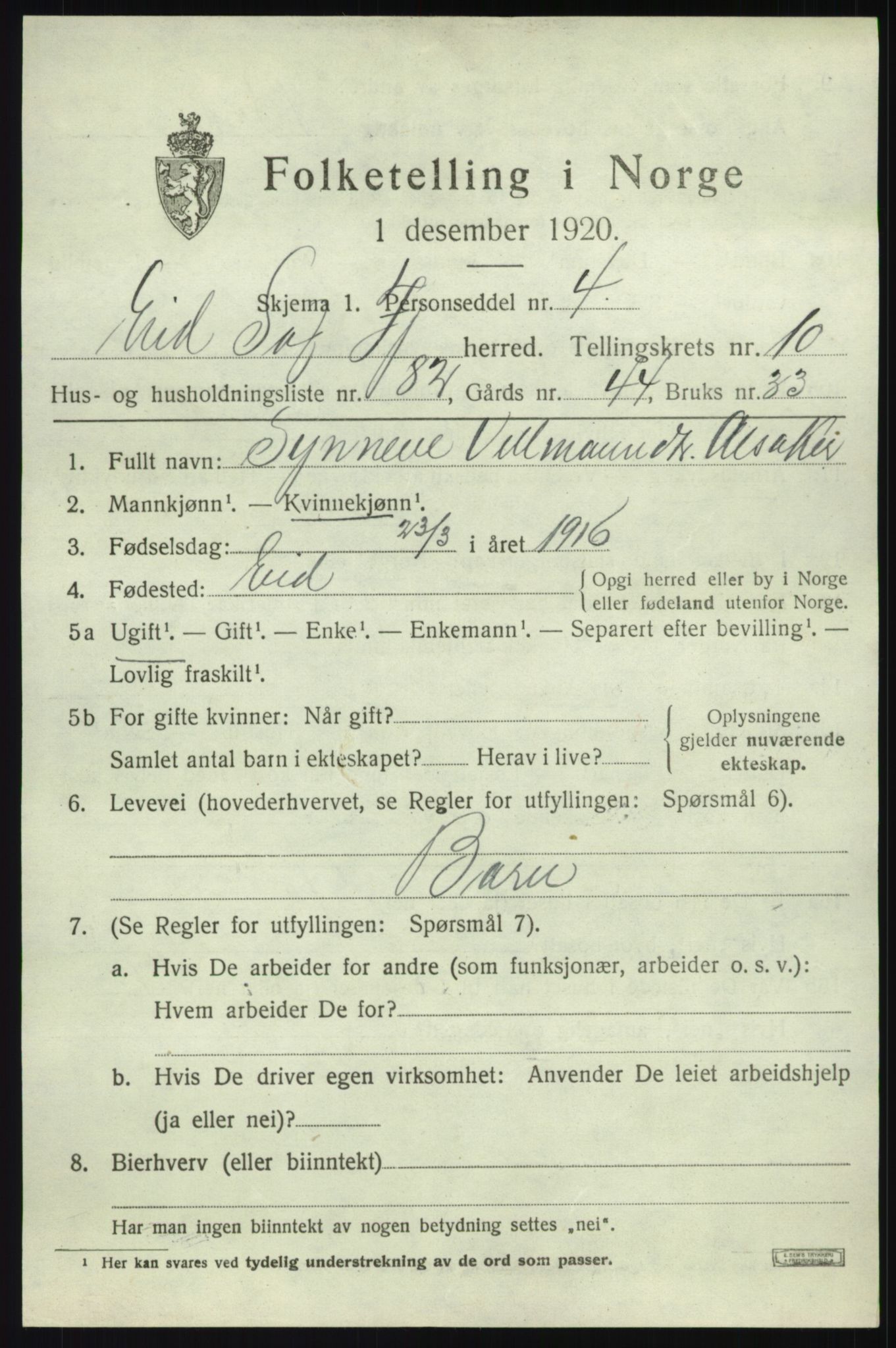 SAB, 1920 census for Eid, 1920, p. 6020