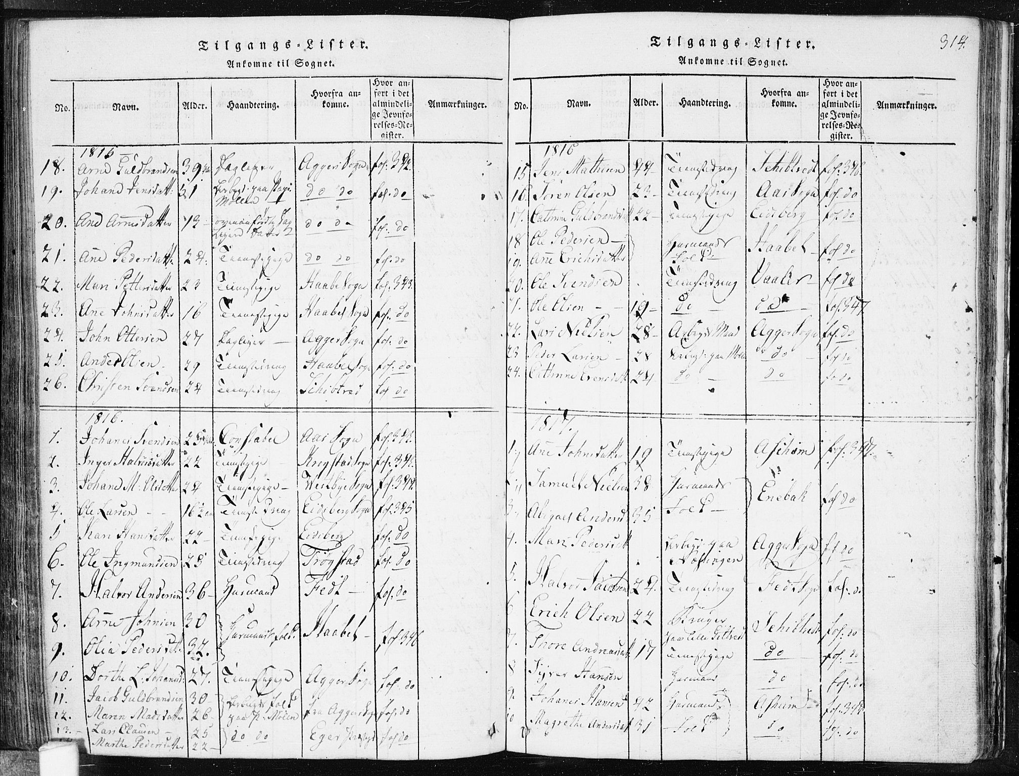 Spydeberg prestekontor Kirkebøker, AV/SAO-A-10924/F/Fa/L0004: Parish register (official) no. I 4, 1814-1841, p. 314