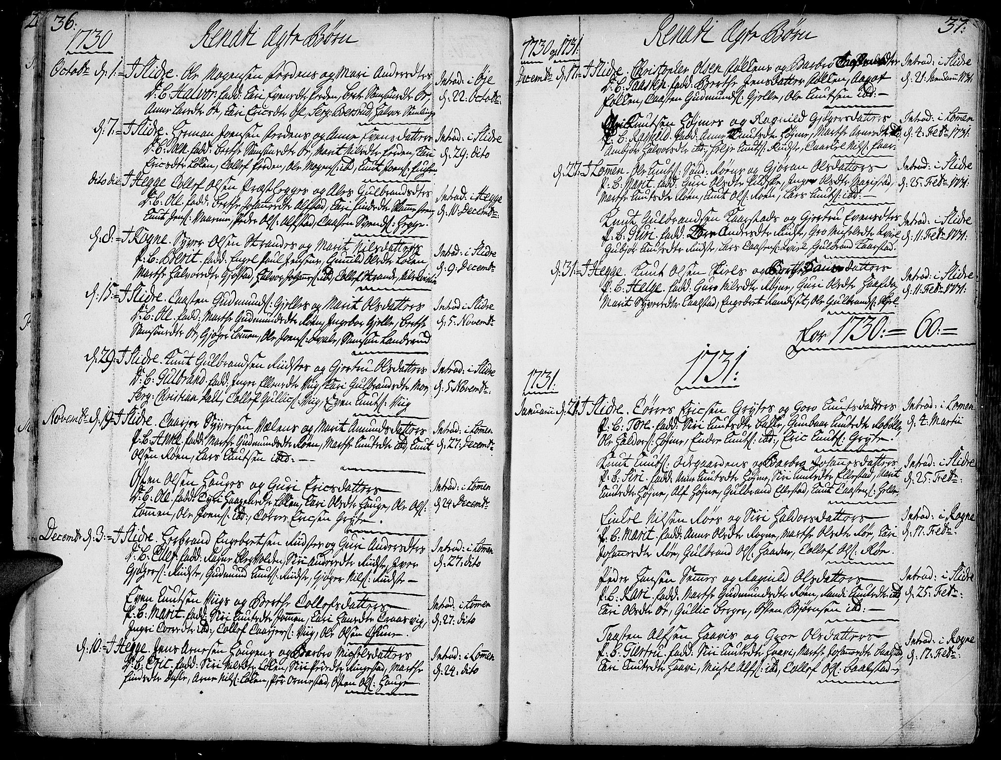 Slidre prestekontor, SAH/PREST-134/H/Ha/Haa/L0001: Parish register (official) no. 1, 1724-1814, p. 36-37