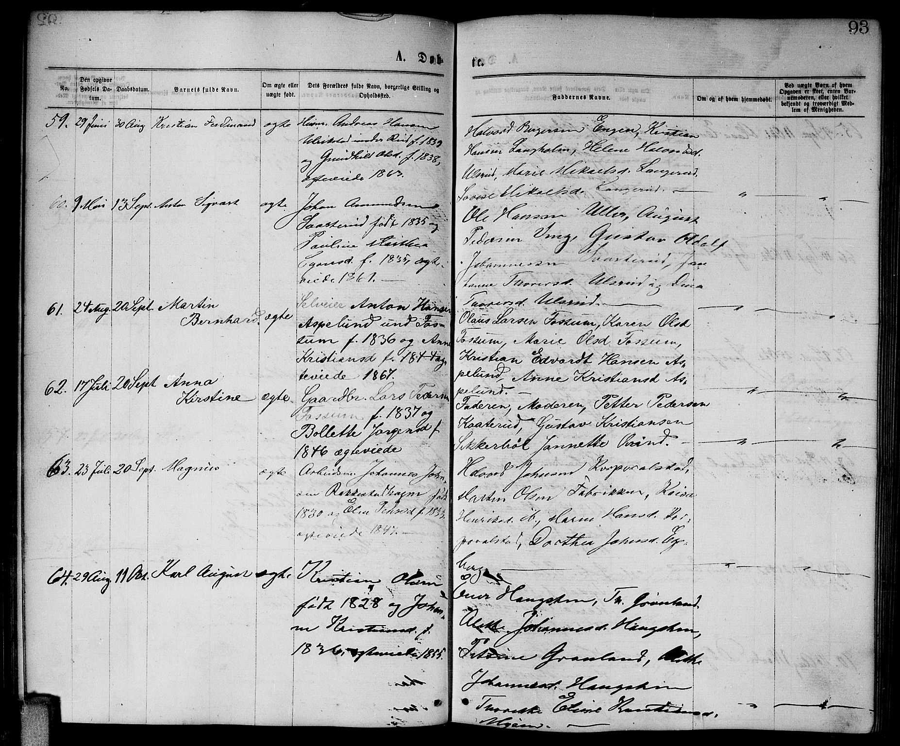 Enebakk prestekontor Kirkebøker, AV/SAO-A-10171c/G/Ga/L0005: Parish register (copy) no. I 5, 1867-1888, p. 93