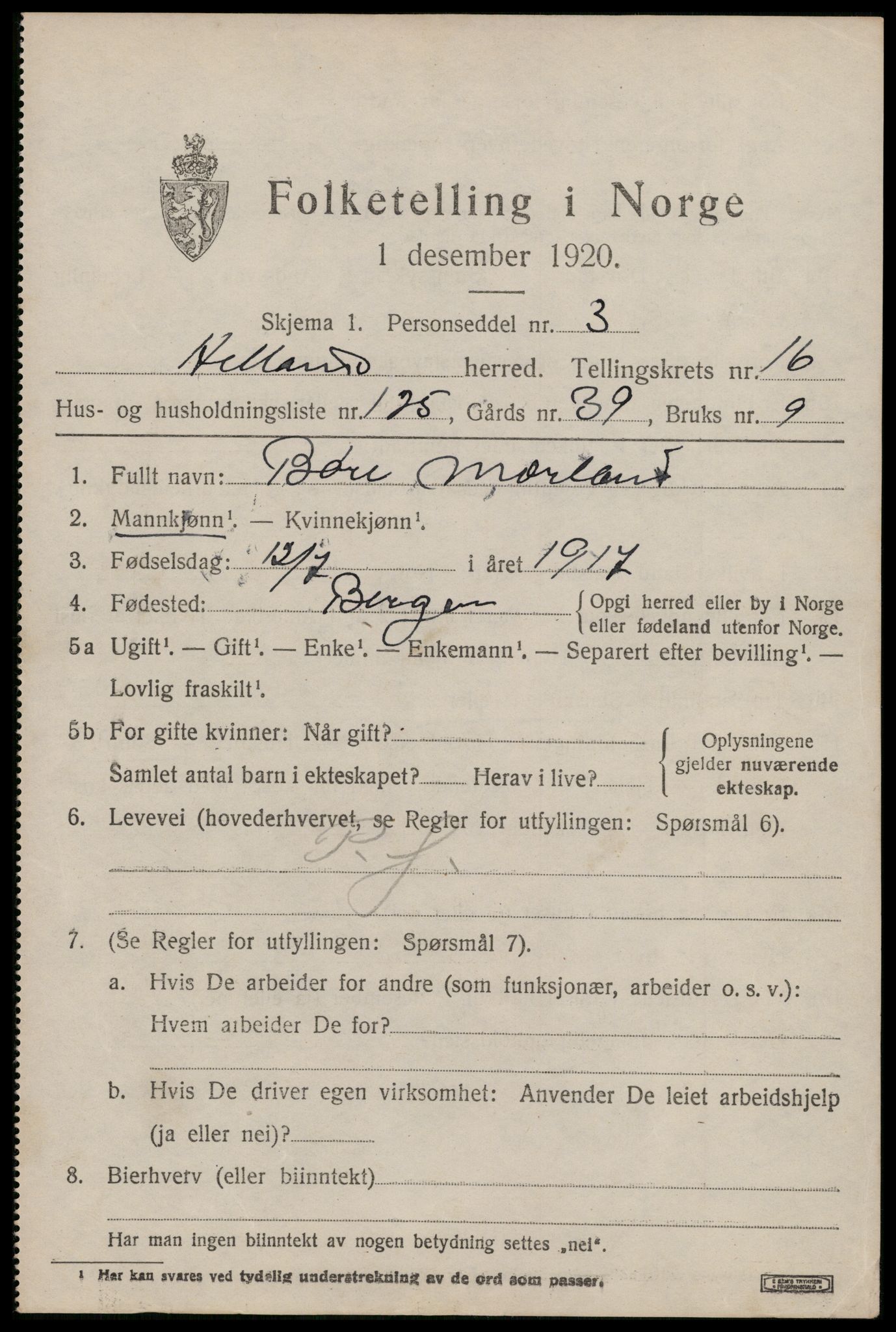 SAST, 1920 census for Hetland, 1920, p. 24537