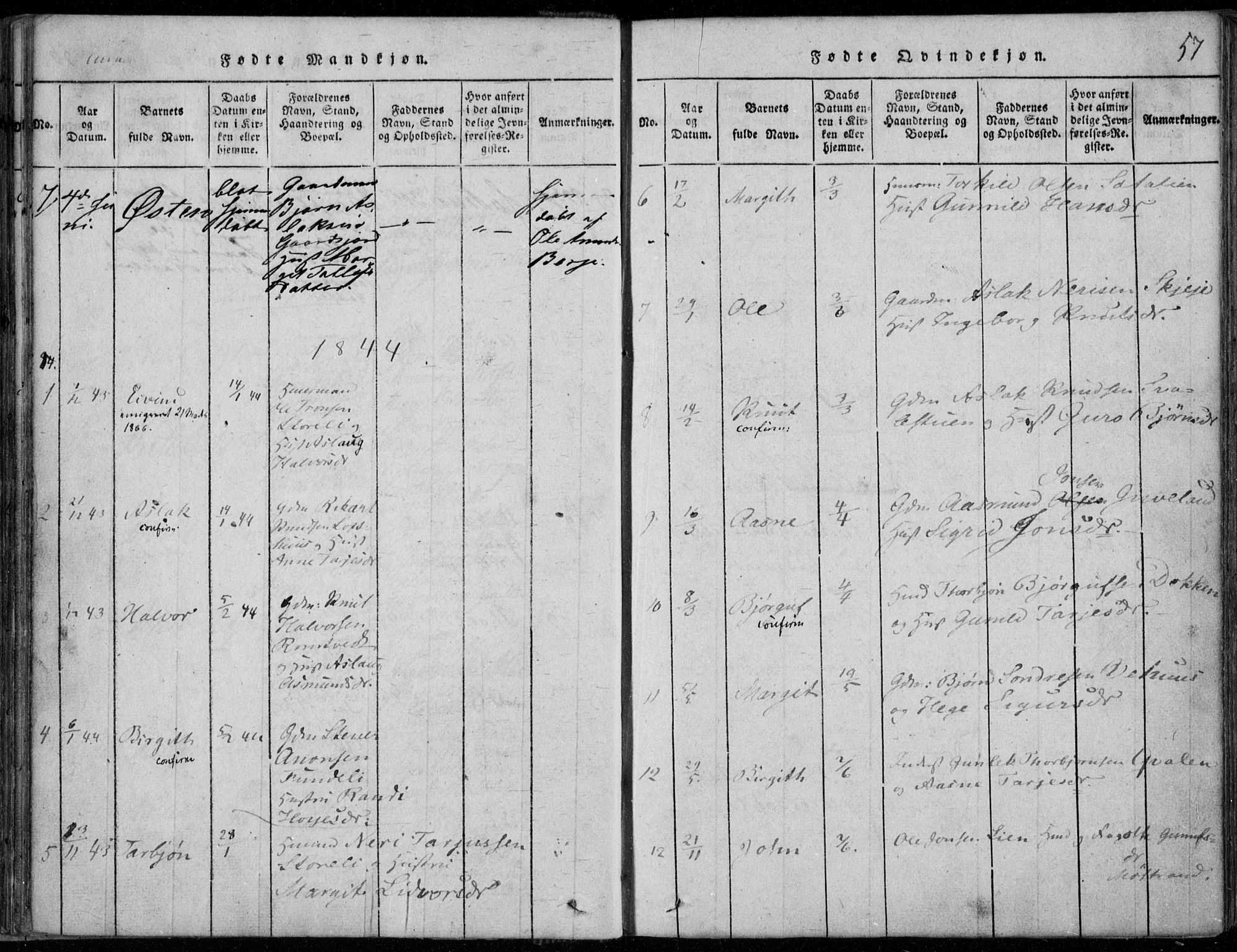 Rauland kirkebøker, SAKO/A-292/F/Fa/L0001: Parish register (official) no. 1, 1814-1859, p. 57