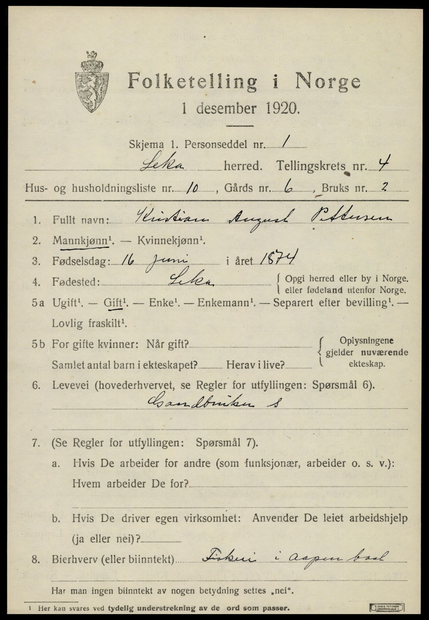 SAT, 1920 census for Leka, 1920, p. 1713