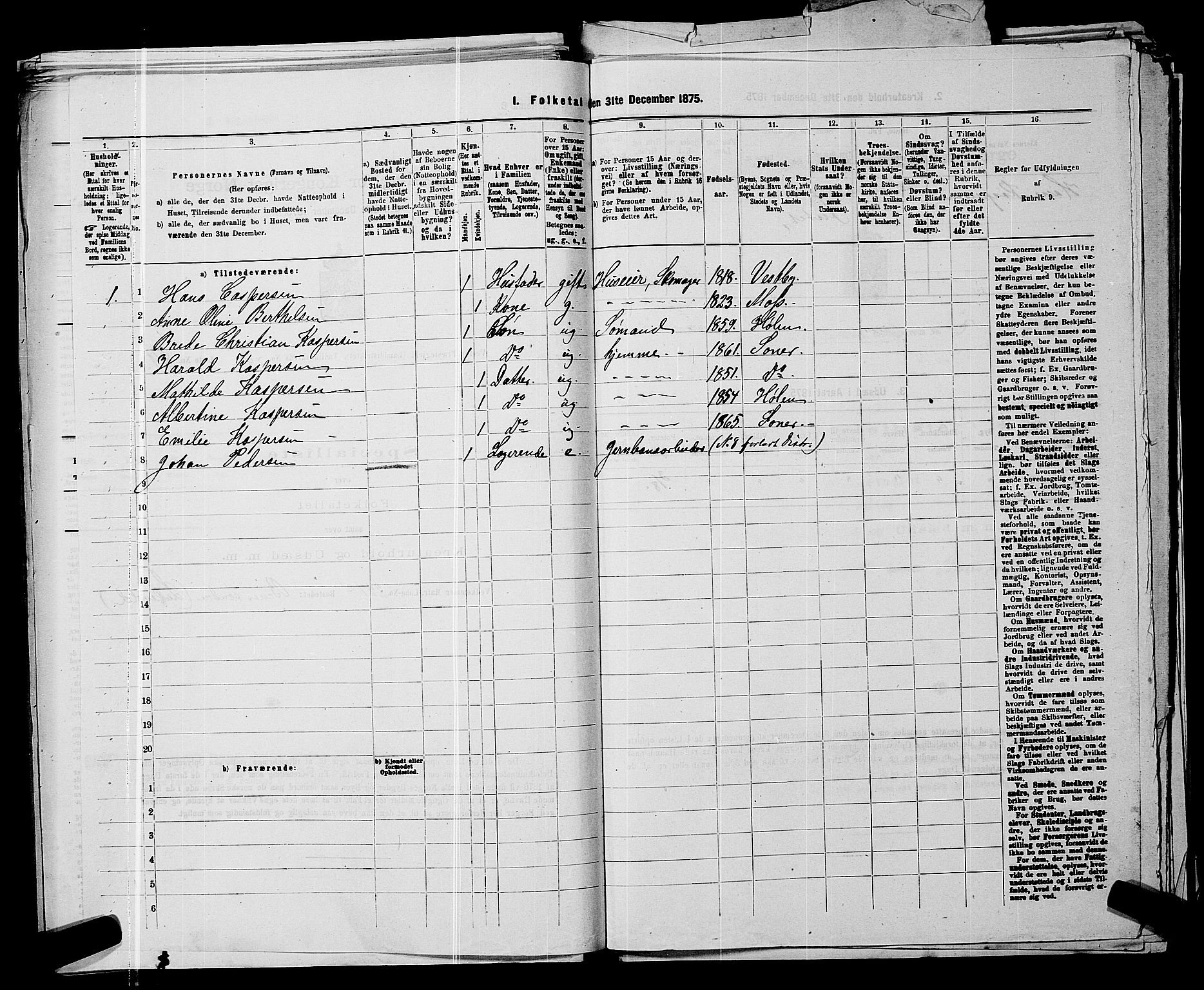 RA, 1875 census for 0211L Vestby/Vestby, Garder og Såner, 1875, p. 888