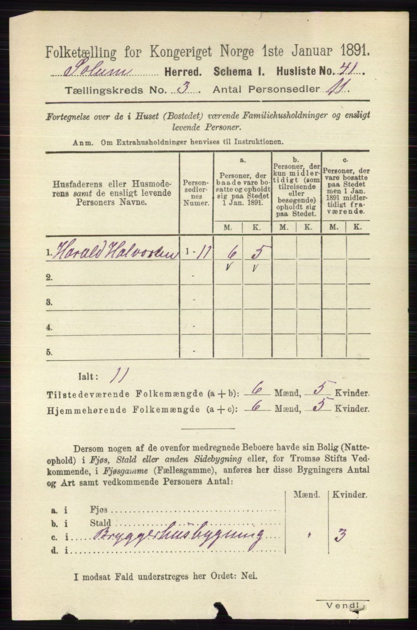 RA, 1891 census for 0818 Solum, 1891, p. 345