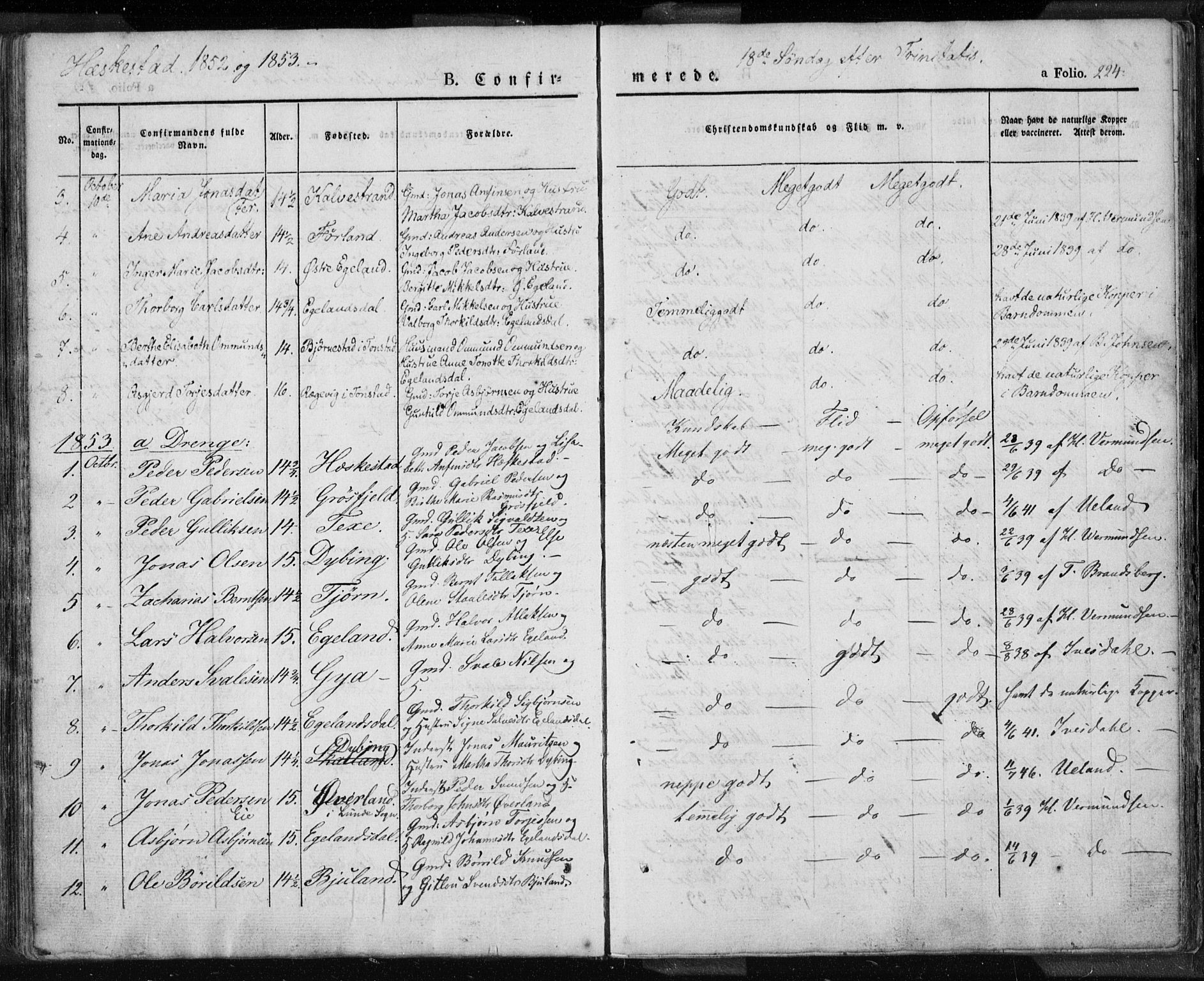 Lund sokneprestkontor, AV/SAST-A-101809/S06/L0007: Parish register (official) no. A 7.1, 1833-1854, p. 224