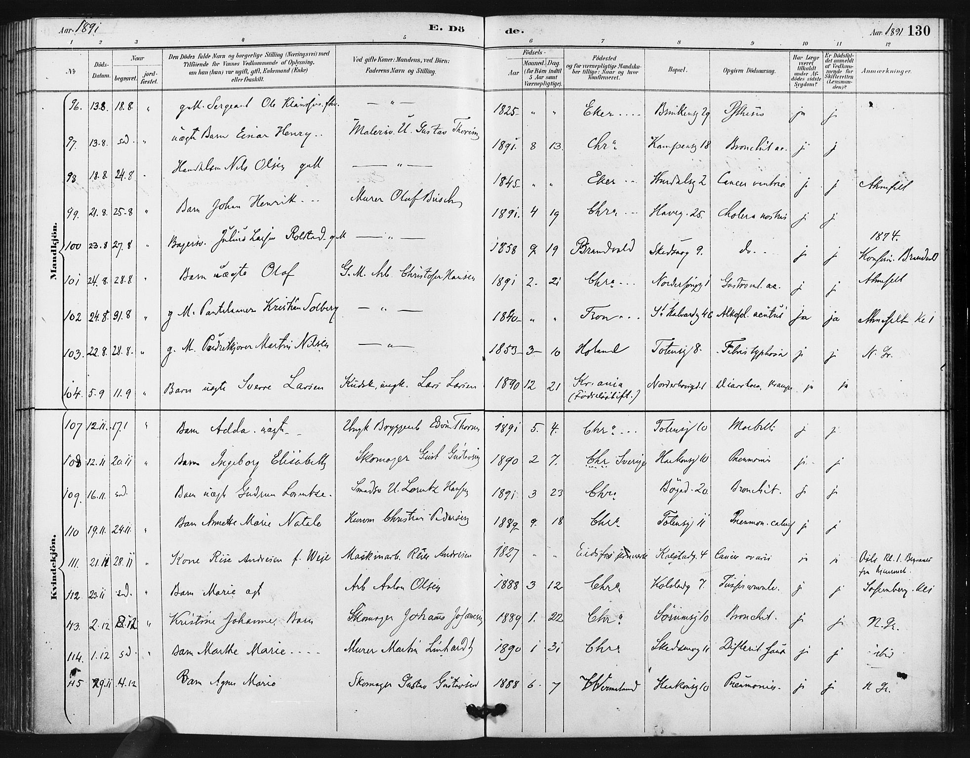 Kampen prestekontor Kirkebøker, AV/SAO-A-10853/F/Fa/L0006: Parish register (official) no. I 6, 1889-1896, p. 130