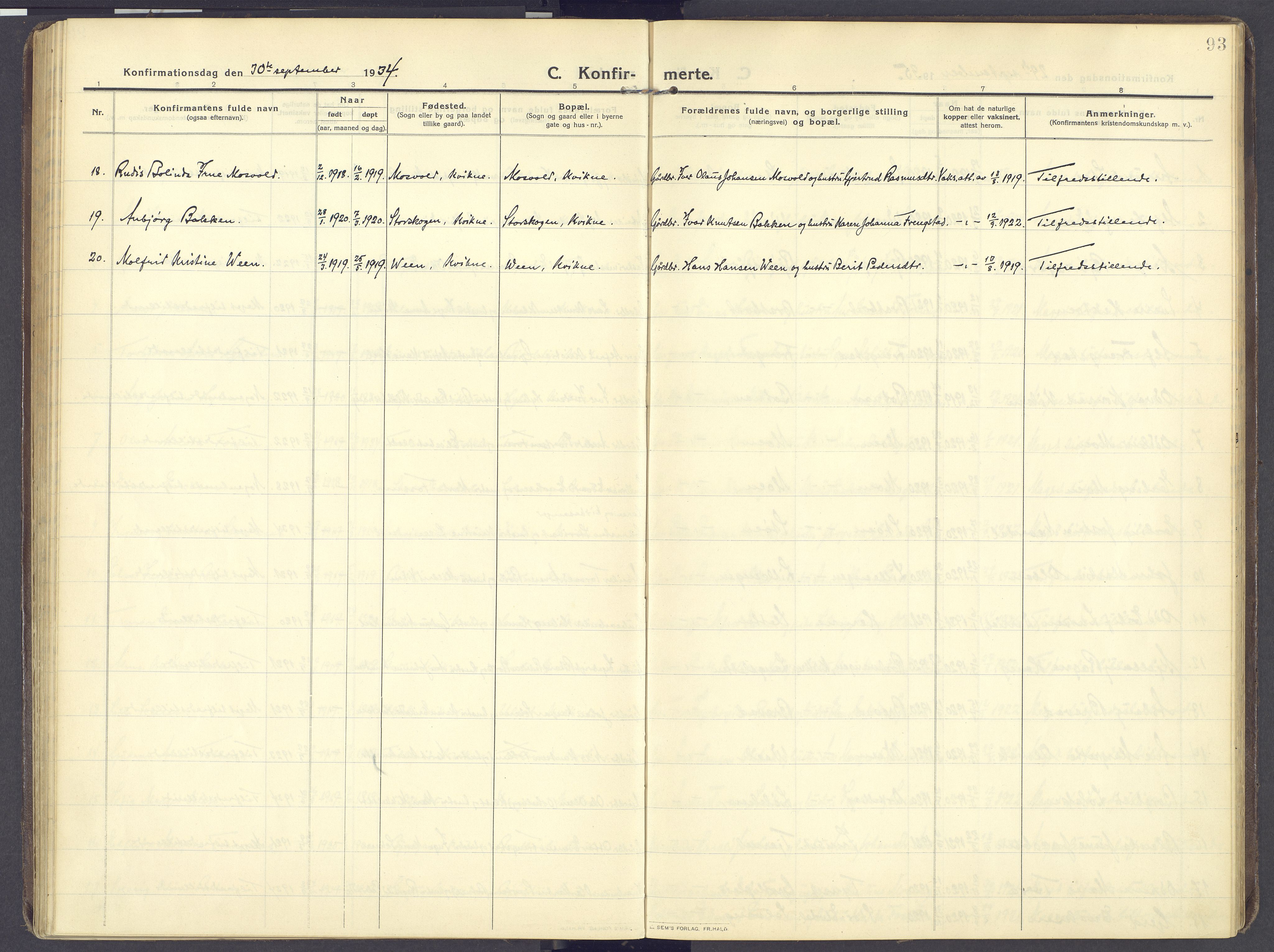 Kvikne prestekontor, AV/SAH-PREST-064/H/Ha/Haa/L0009: Parish register (official) no. 9, 1911-1942, p. 93