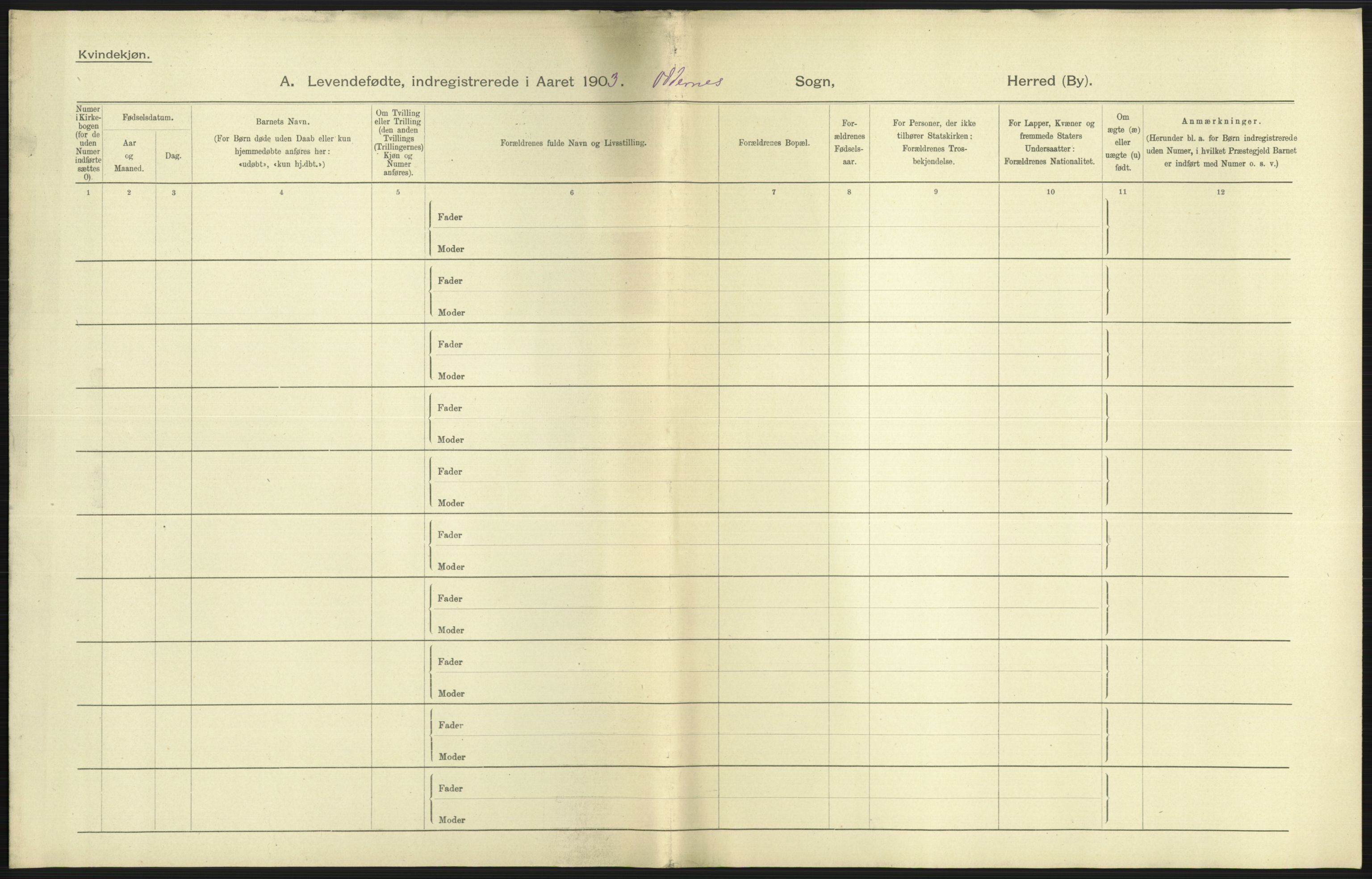 Statistisk sentralbyrå, Sosiodemografiske emner, Befolkning, AV/RA-S-2228/D/Df/Dfa/Dfaa/L0011: Lister og Mandal amt: Fødte, gifte, døde, 1903, p. 179