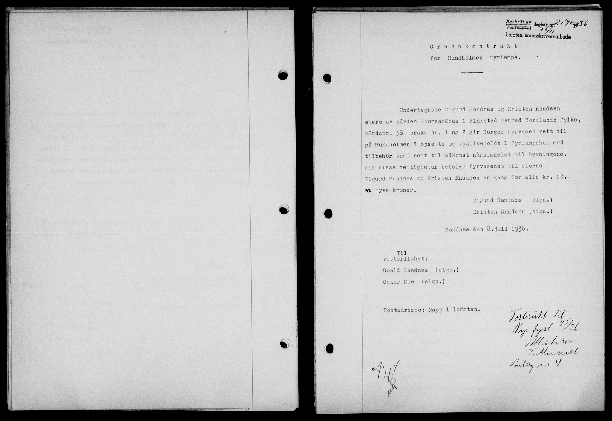 Lofoten sorenskriveri, SAT/A-0017/1/2/2C/L0001a: Mortgage book no. 1a, 1936-1937, Diary no: : 2171/1936