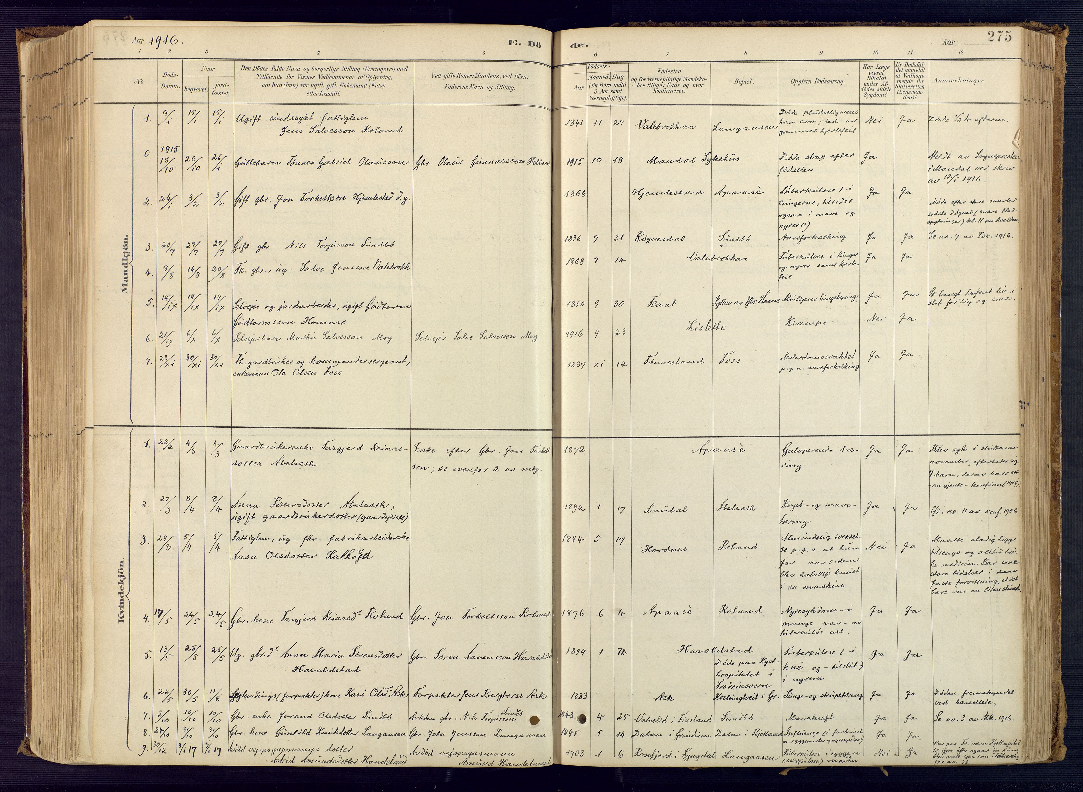 Bjelland sokneprestkontor, SAK/1111-0005/F/Fa/Faa/L0004: Parish register (official) no. A 4, 1887-1923, p. 275