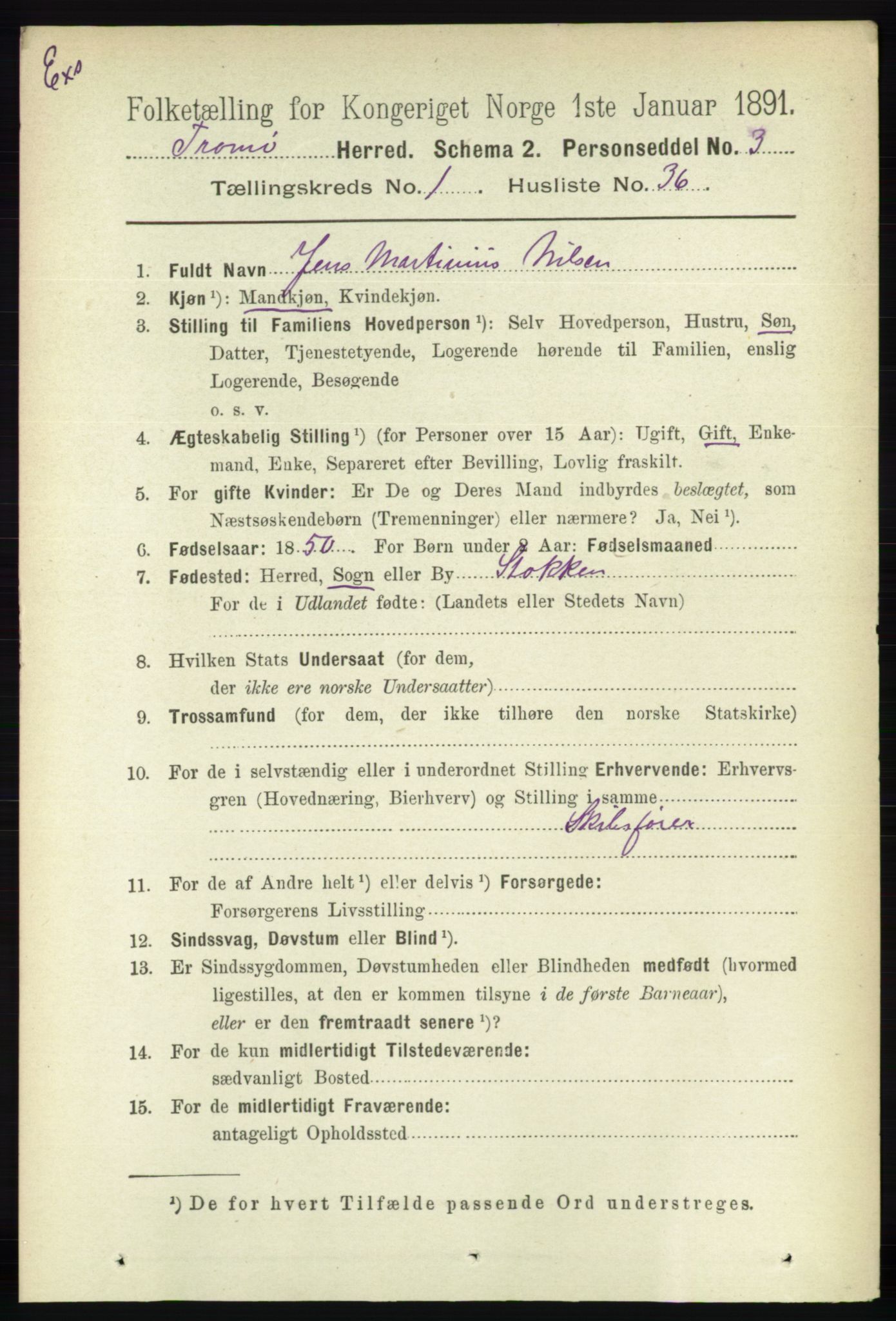 RA, Census 1891 for Nedenes amt: Gjenparter av personsedler for beslektede ektefeller, menn, 1891, p. 560