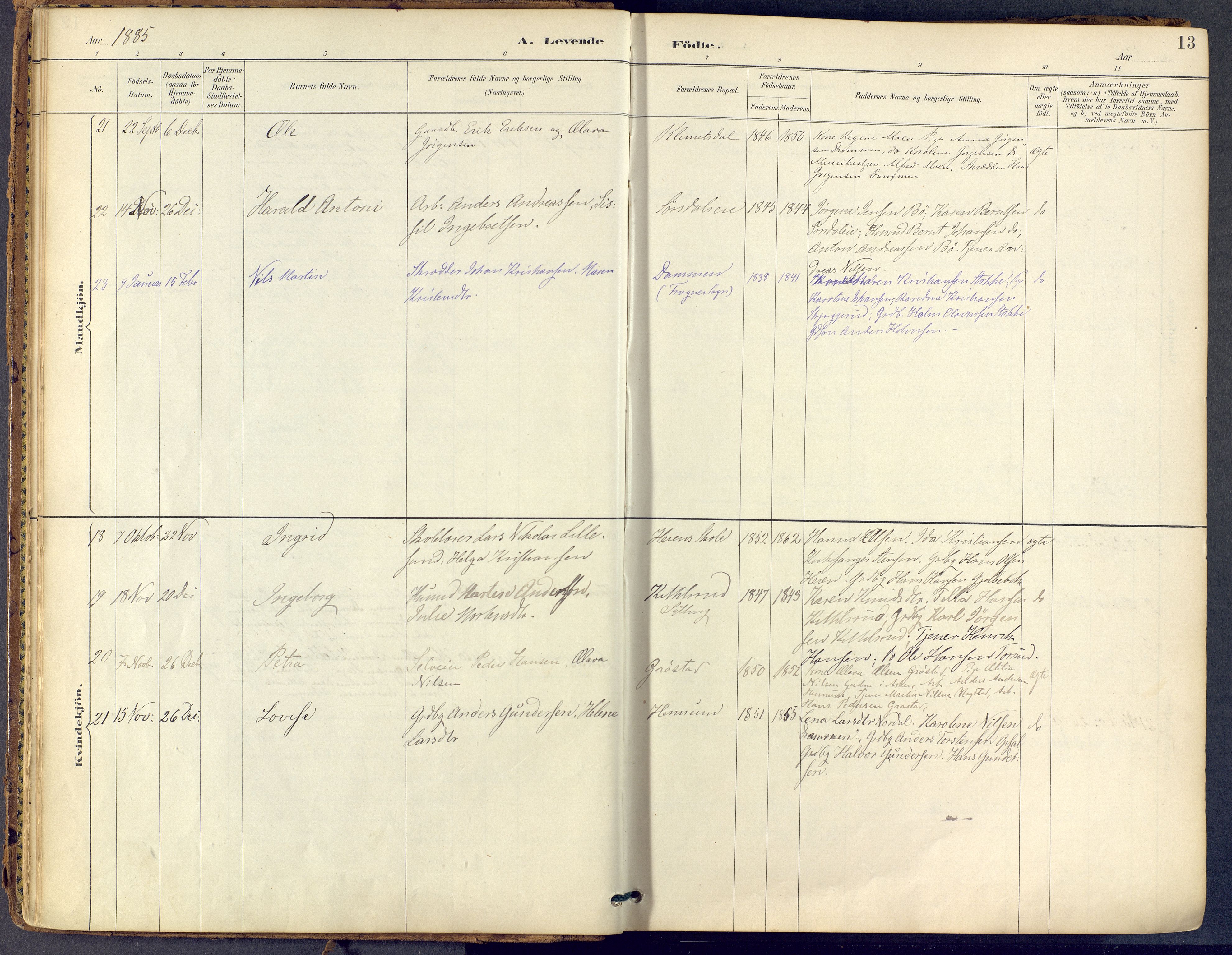 Lier kirkebøker, AV/SAKO-A-230/F/Fb/L0001: Parish register (official) no. II 1, 1883-1910, p. 13