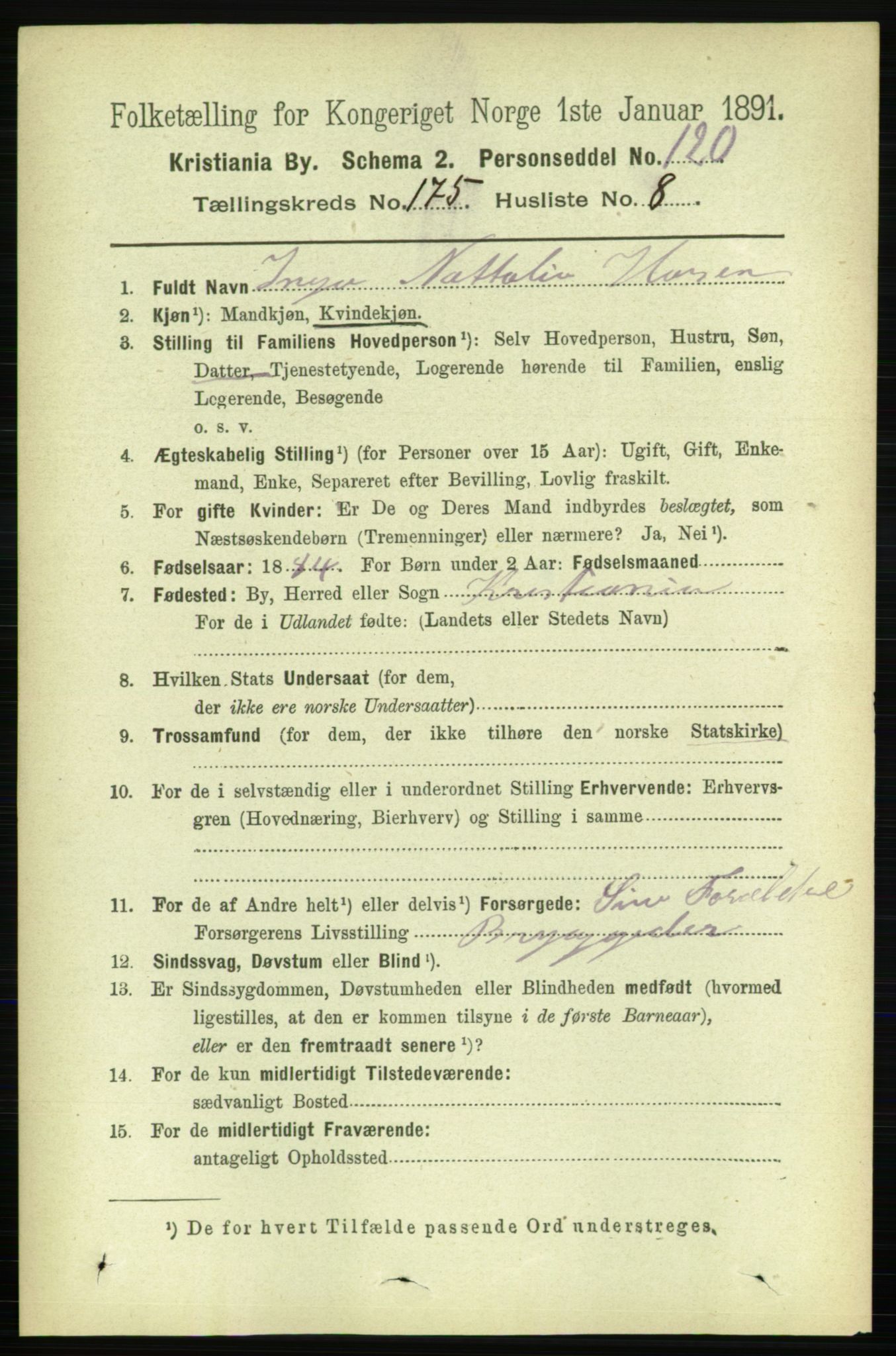 RA, 1891 census for 0301 Kristiania, 1891, p. 105458