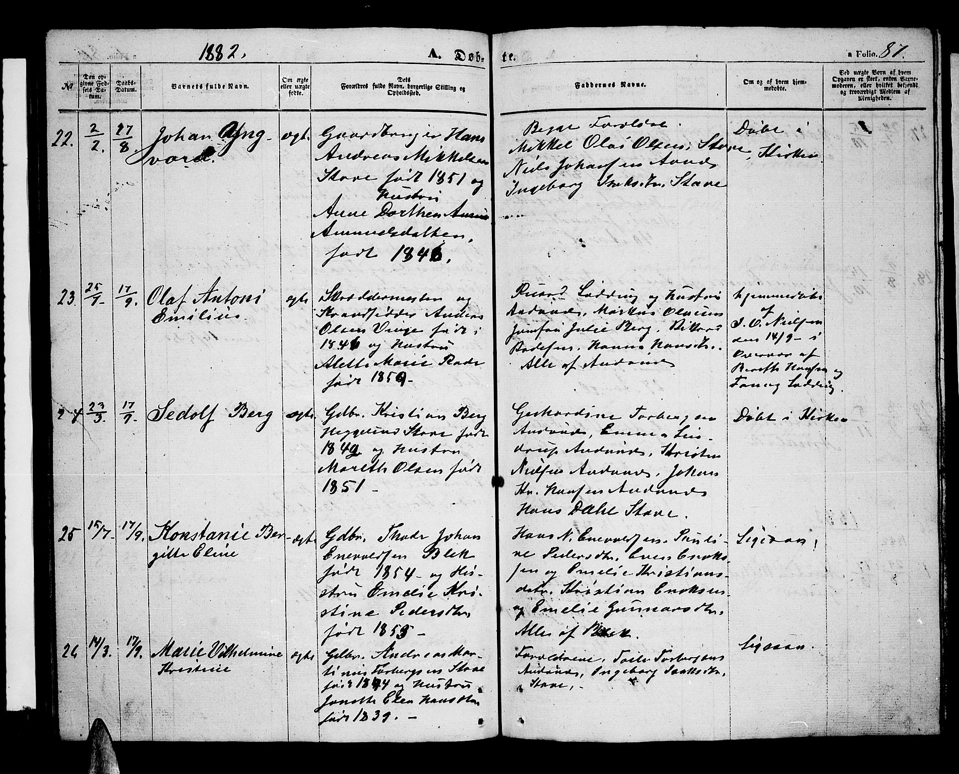 Ministerialprotokoller, klokkerbøker og fødselsregistre - Nordland, AV/SAT-A-1459/899/L1447: Parish register (copy) no. 899C02, 1855-1886, p. 87