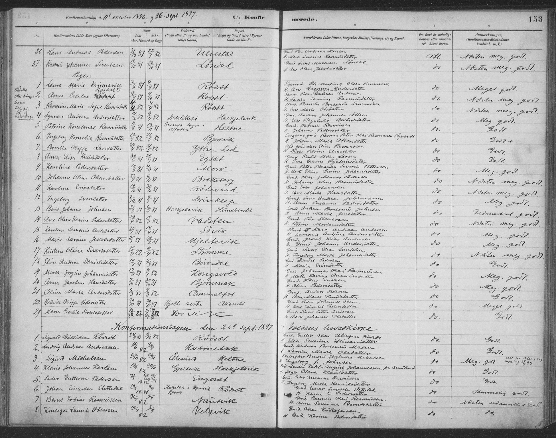 Ministerialprotokoller, klokkerbøker og fødselsregistre - Møre og Romsdal, AV/SAT-A-1454/511/L0142: Parish register (official) no. 511A09, 1891-1905, p. 153