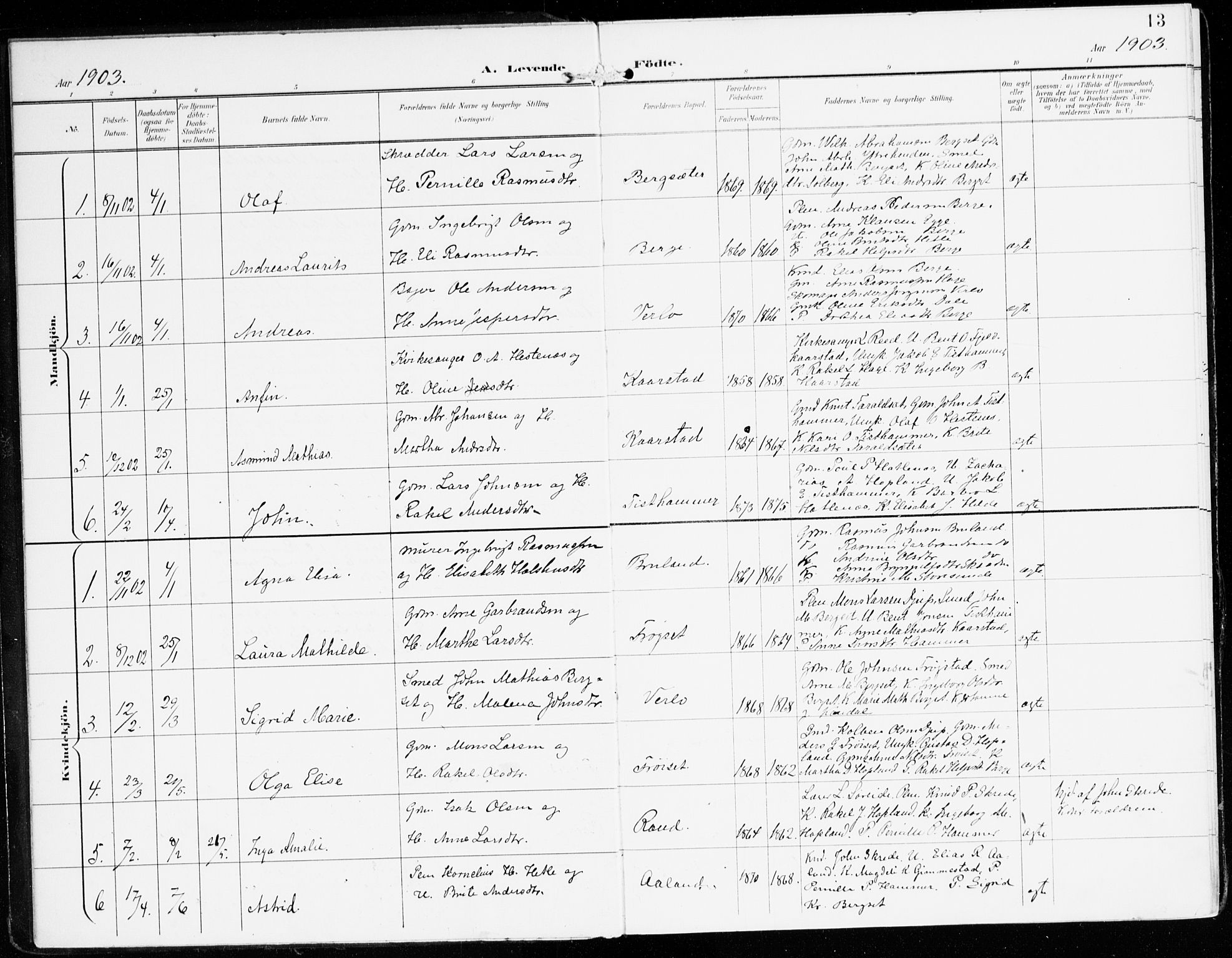 Innvik sokneprestembete, AV/SAB-A-80501: Parish register (official) no. D 2, 1900-1921, p. 13
