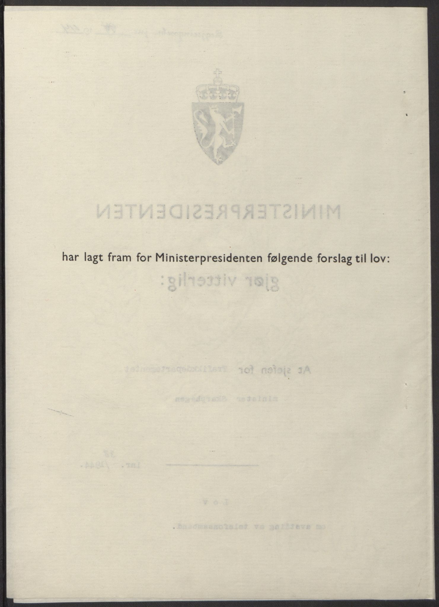 NS-administrasjonen 1940-1945 (Statsrådsekretariatet, de kommisariske statsråder mm), RA/S-4279/D/Db/L0100: Lover, 1944, p. 186