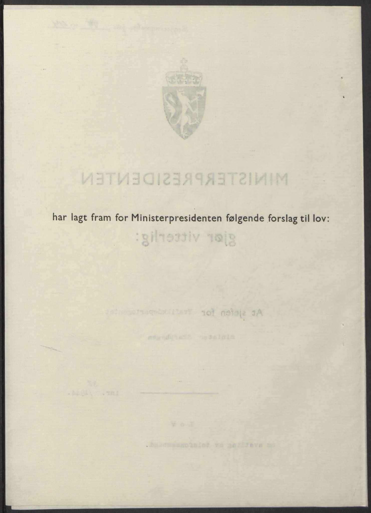 NS-administrasjonen 1940-1945 (Statsrådsekretariatet, de kommisariske statsråder mm), AV/RA-S-4279/D/Db/L0100: Lover, 1944, p. 186