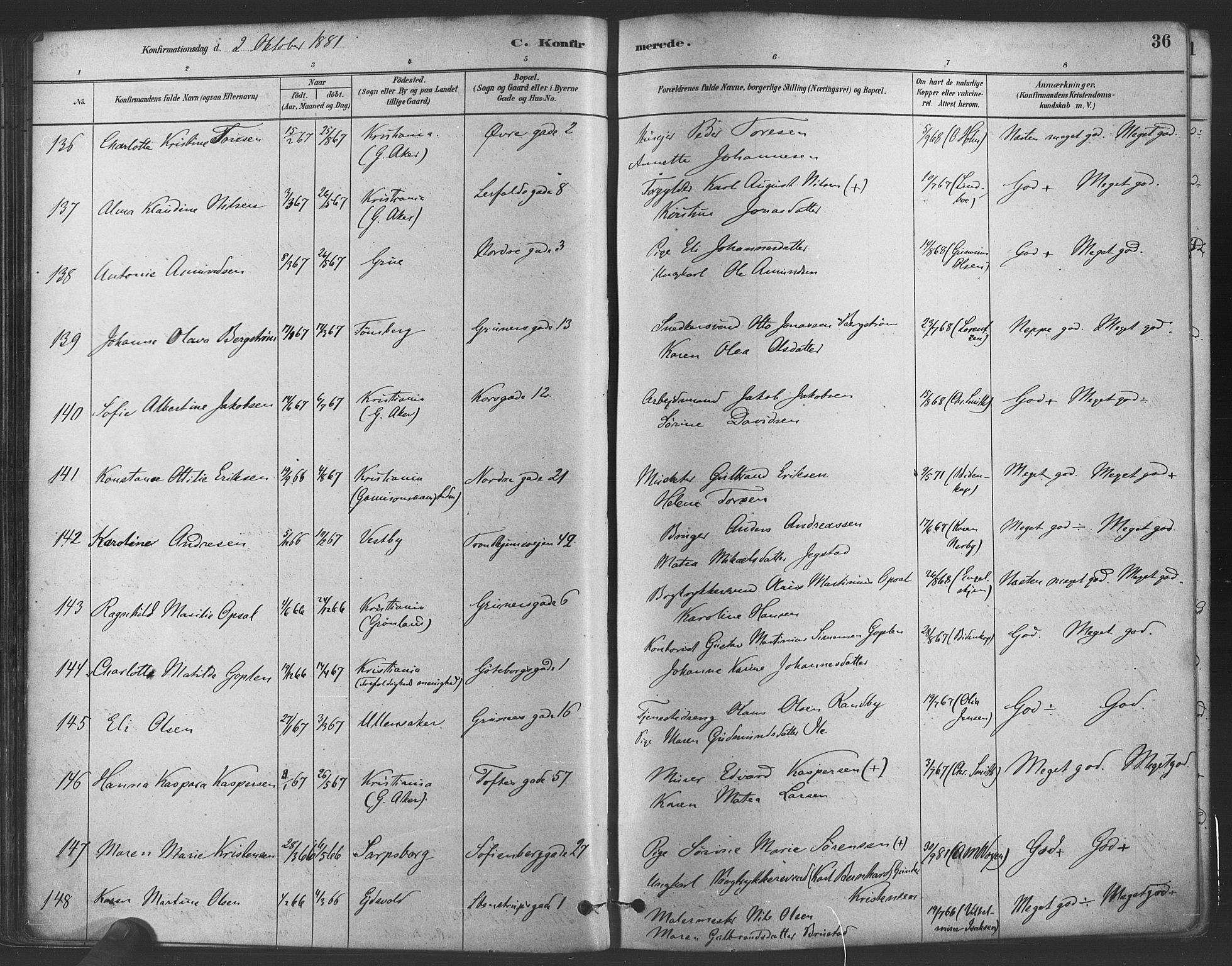 Paulus prestekontor Kirkebøker, AV/SAO-A-10871/F/Fa/L0004: Parish register (official) no. 4, 1879-1891, p. 36