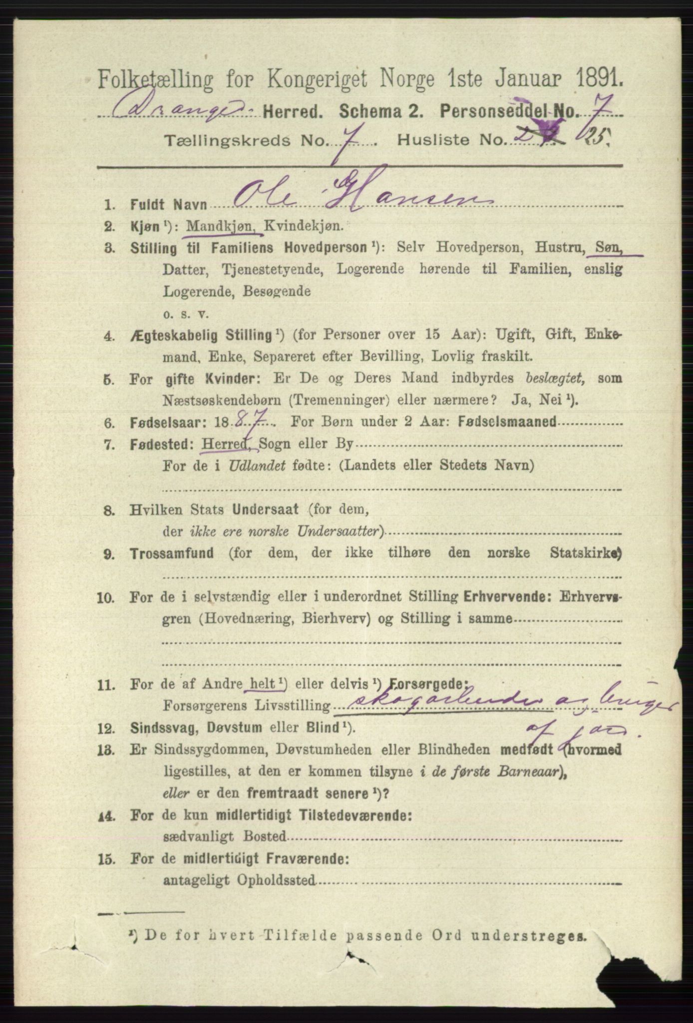 RA, 1891 census for 0817 Drangedal, 1891, p. 2571
