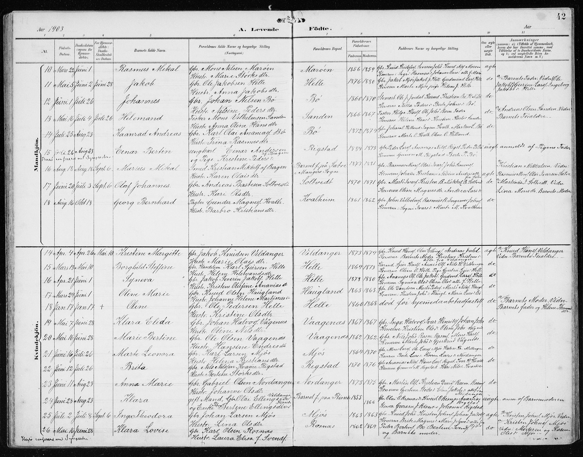 Manger sokneprestembete, AV/SAB-A-76801/H/Hab: Parish register (copy) no. B 3, 1891-1907, p. 42