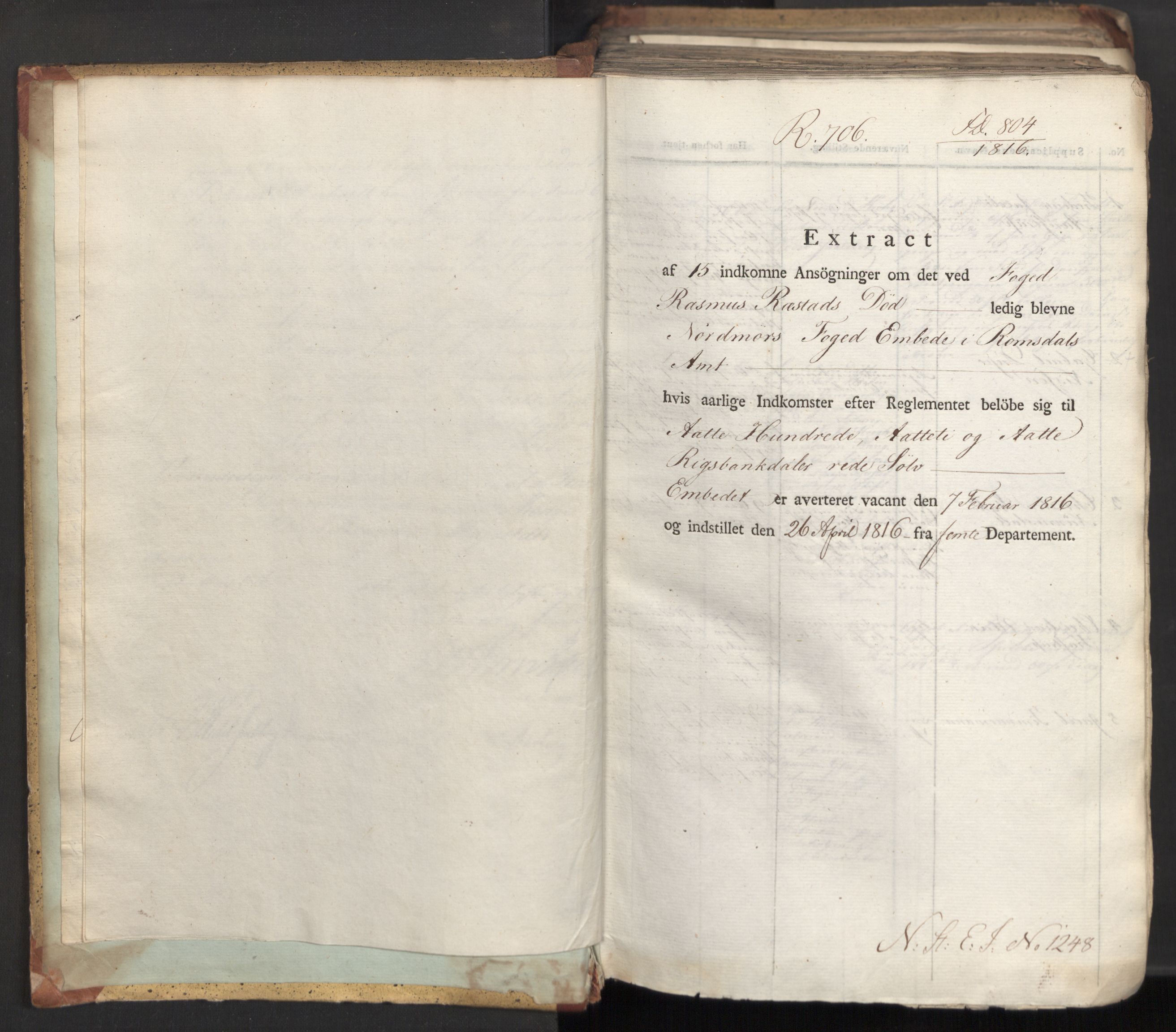 Statsrådsavdelingen i Stockholm, AV/RA-S-1003/D/Da/L0006: Regjeringsinnstillinger nr. 1247-1544, 1816, p. 6