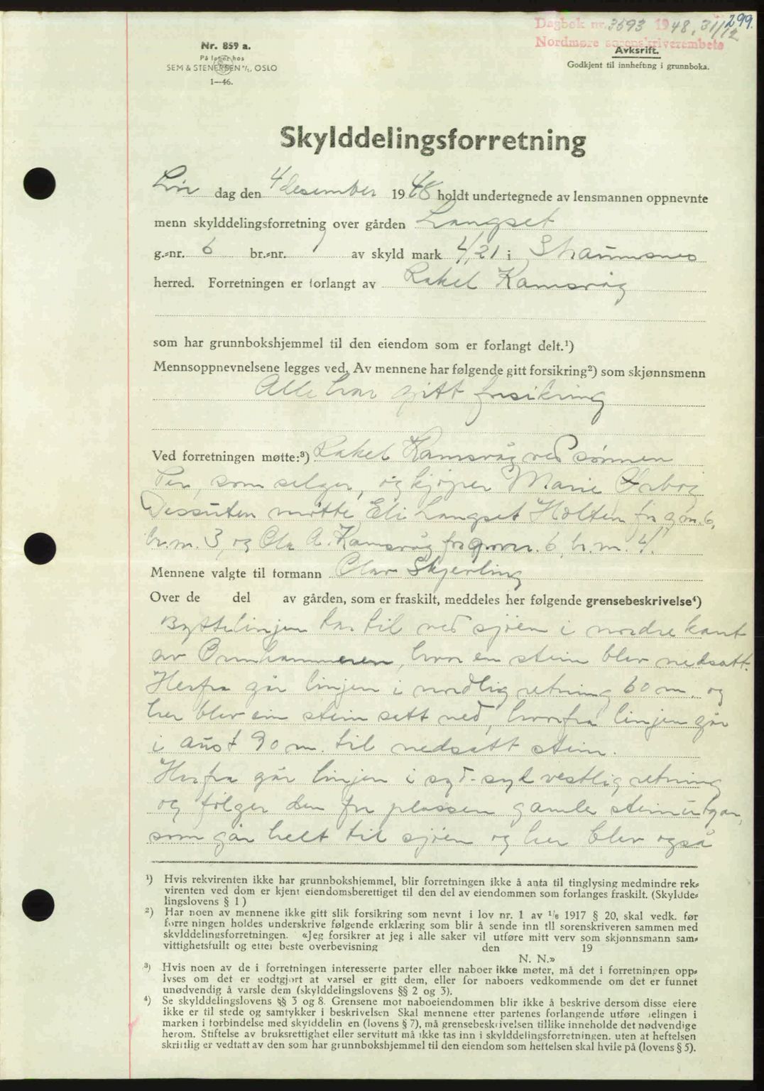 Nordmøre sorenskriveri, AV/SAT-A-4132/1/2/2Ca: Mortgage book no. A110, 1948-1949, Diary no: : 3593/1948