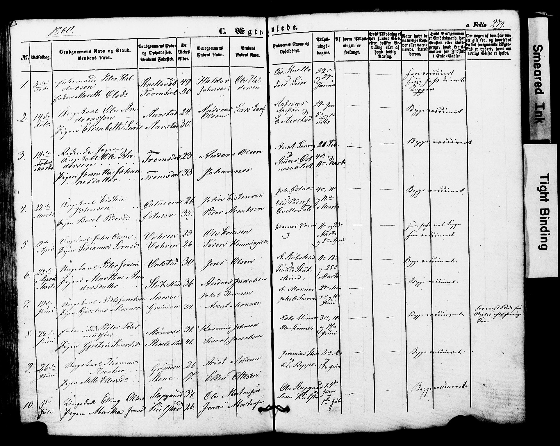 Ministerialprotokoller, klokkerbøker og fødselsregistre - Nord-Trøndelag, AV/SAT-A-1458/724/L0268: Parish register (copy) no. 724C04, 1846-1878, p. 279