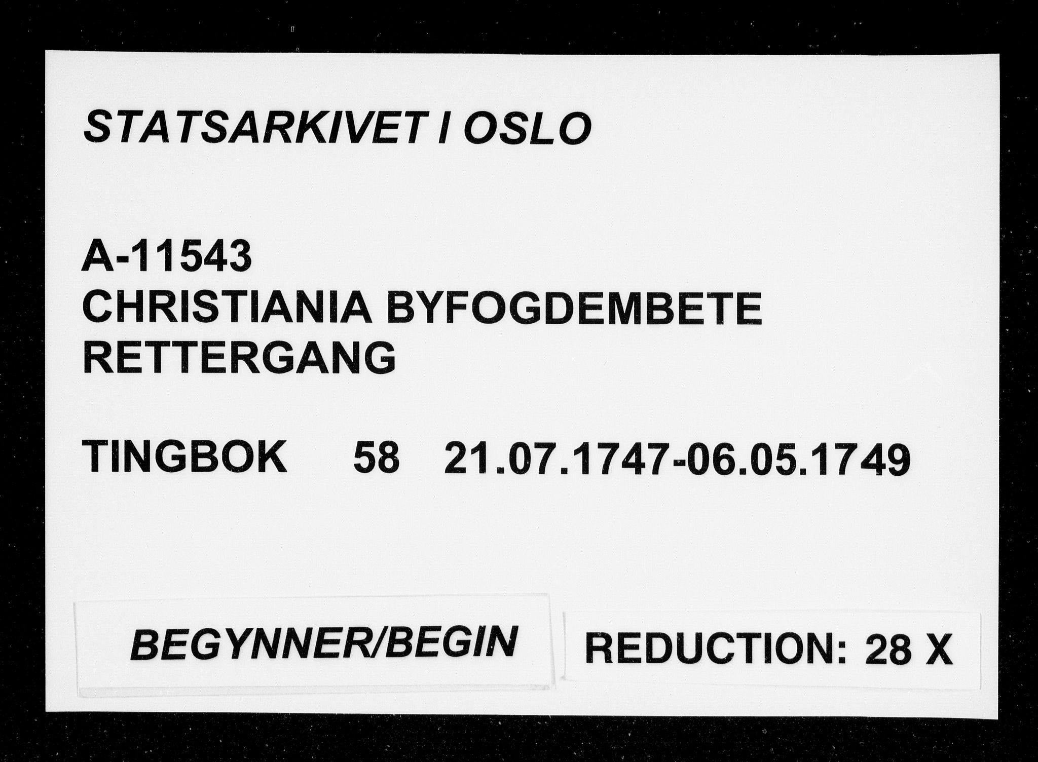 Christiania byfogd, SAO/A-11543/F/Fb/L0058: Tingbok, 1747-1749