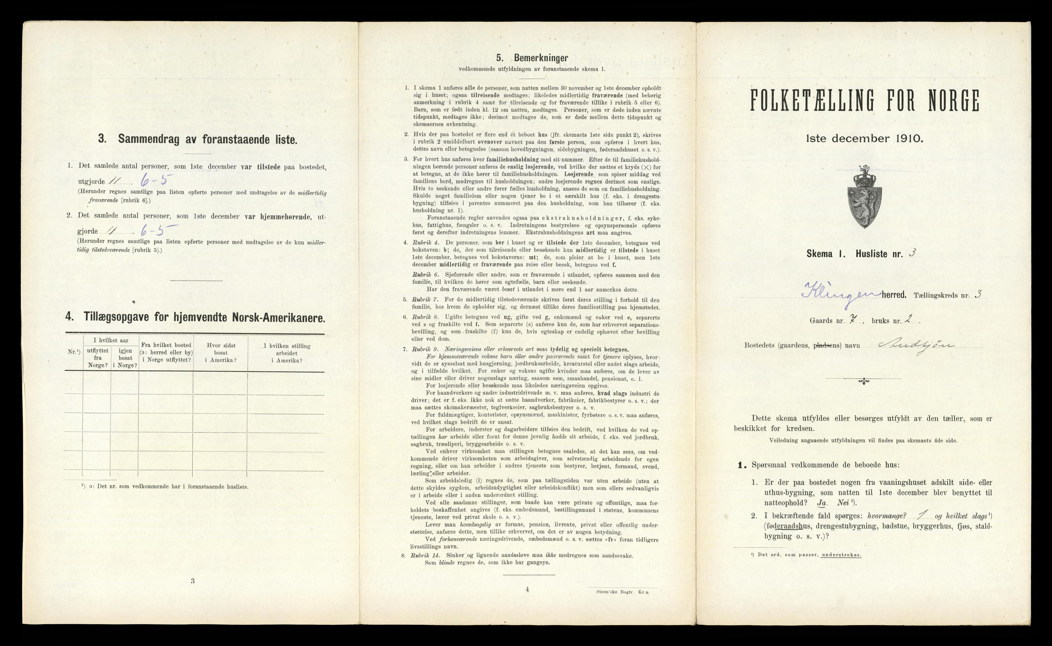 RA, 1910 census for Klinga, 1910, p. 261