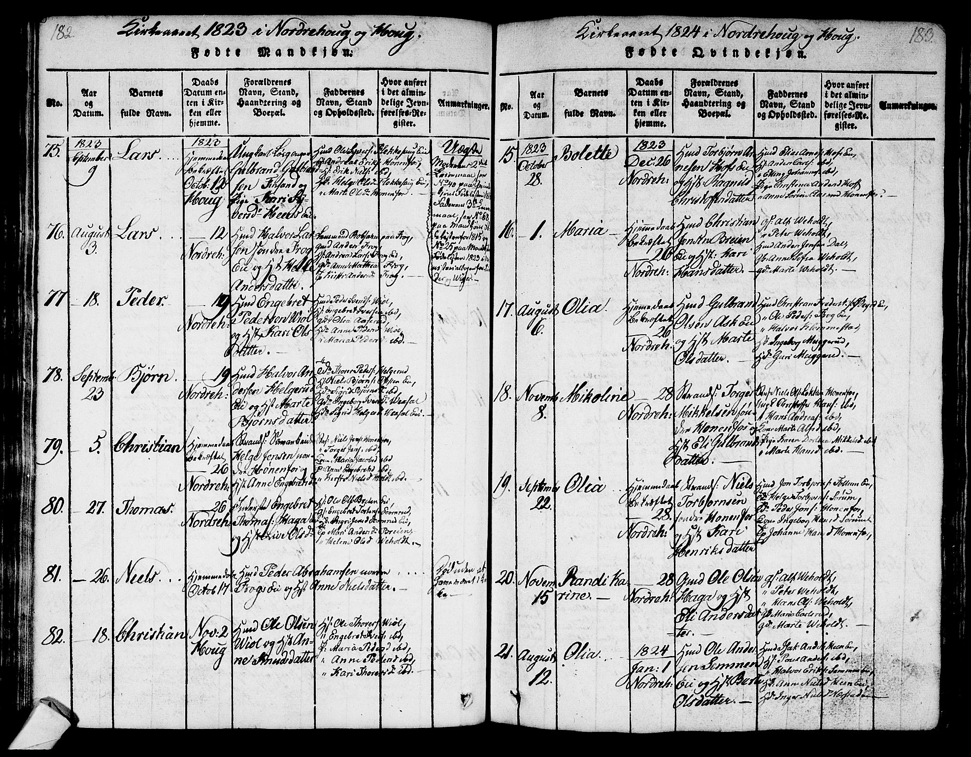 Norderhov kirkebøker, AV/SAKO-A-237/G/Ga/L0003: Parish register (copy) no. I 3 /1, 1814-1876, p. 182-183